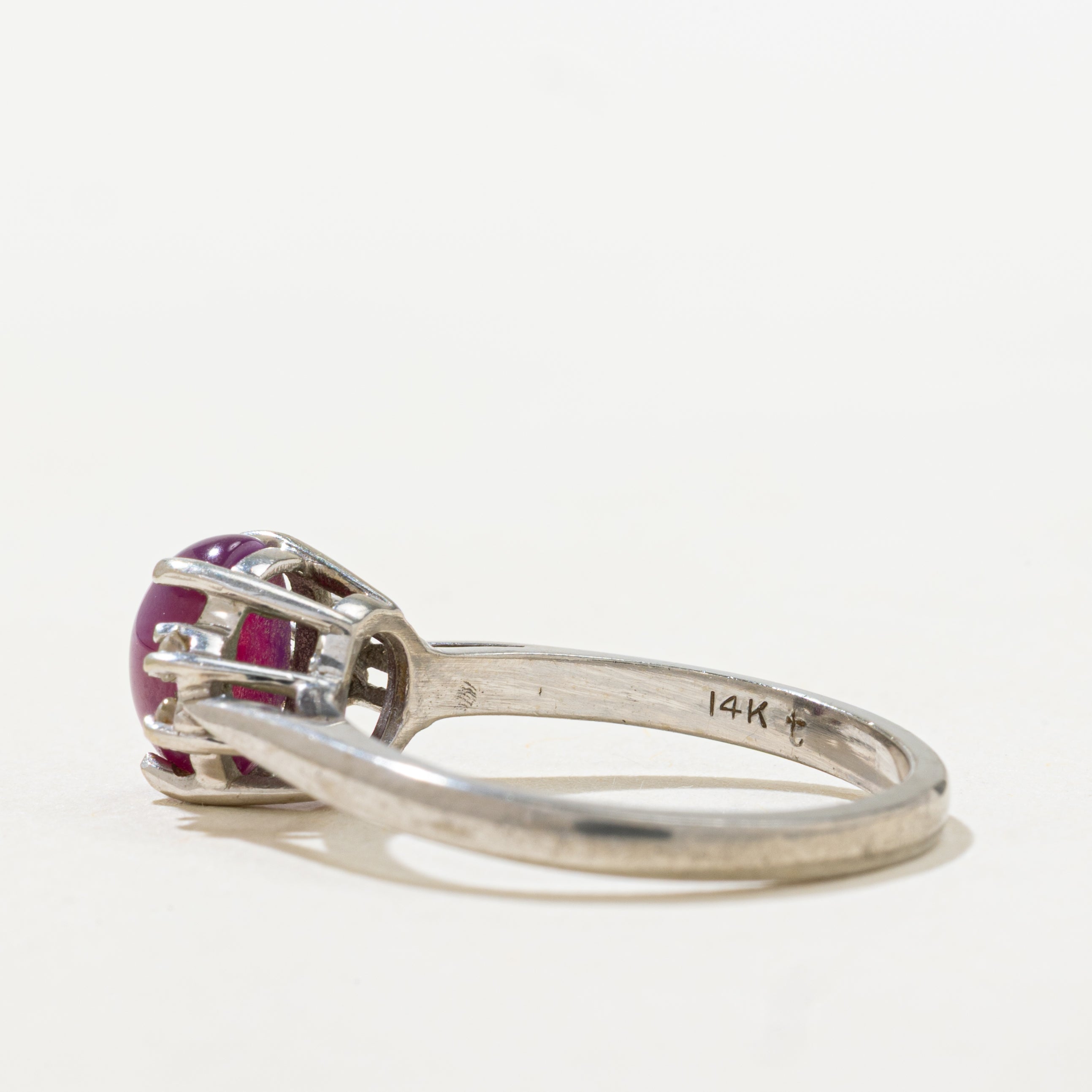 Cabochon Synthetic Star Ruby & Diamond Ring | SZ 6.25