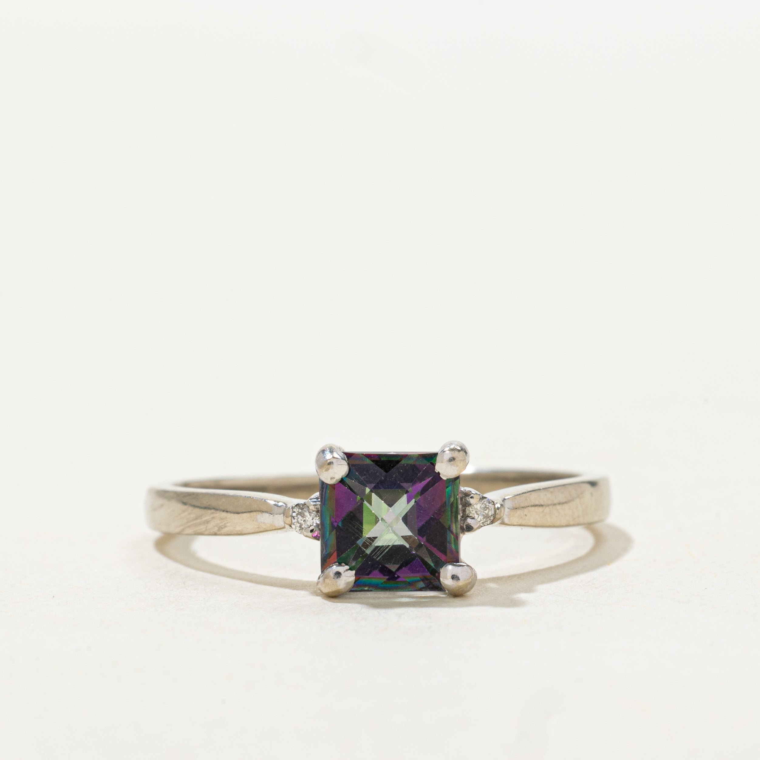 Square Cut Mystic Topaz & Diamond Ring | SZ 8.5