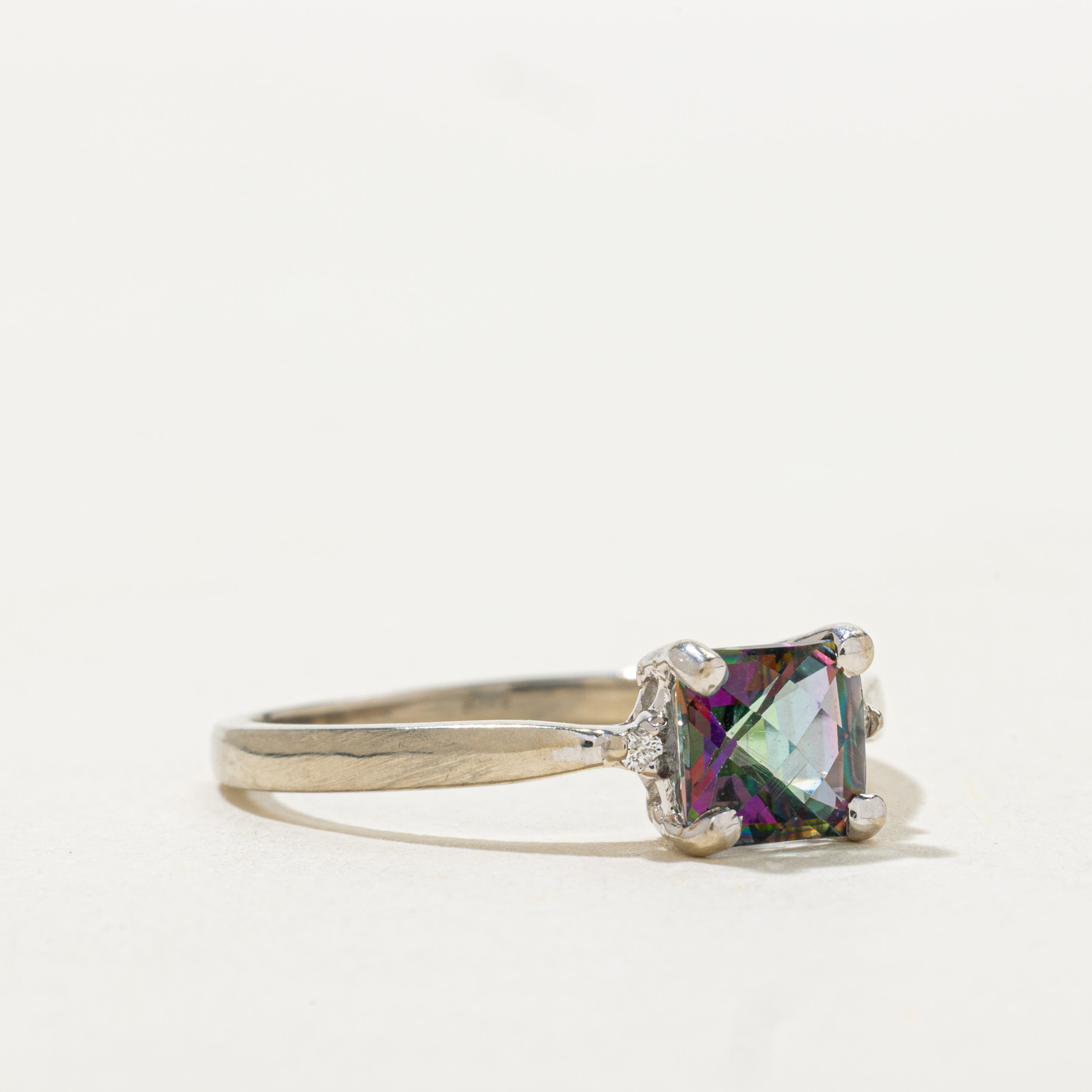 Square Cut Mystic Topaz & Diamond Ring | SZ 8.5