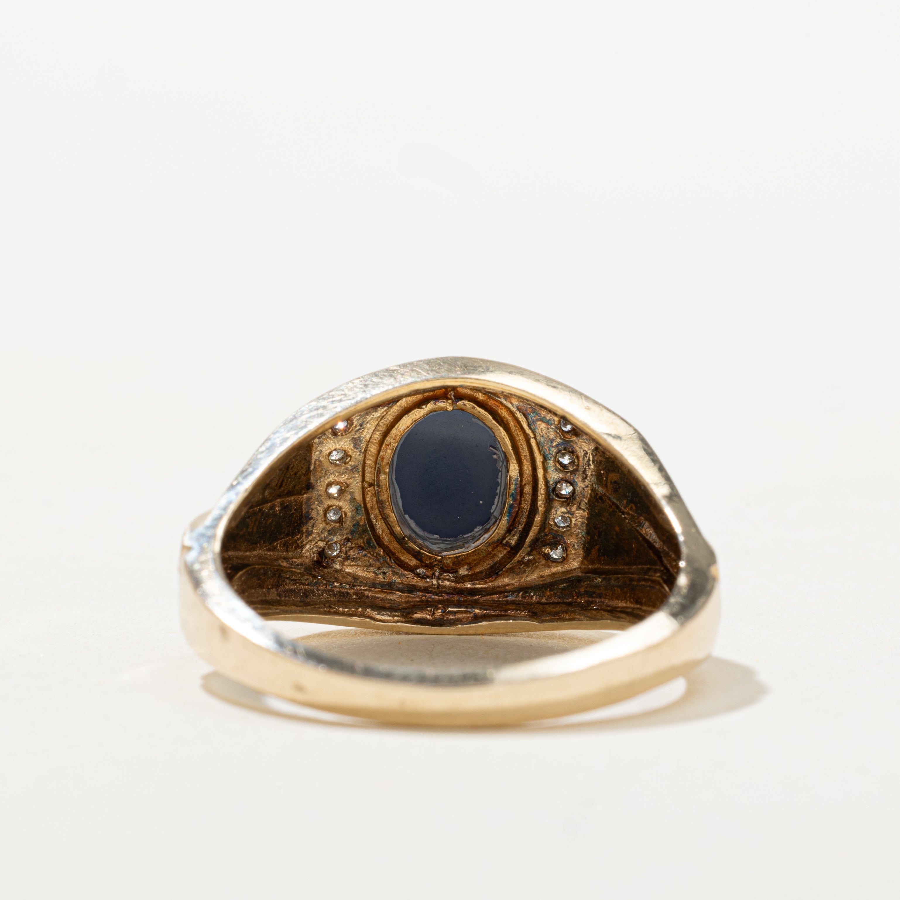 Cabochon Synthetic Star Sapphire & Natural Diamond Ring | SZ 10