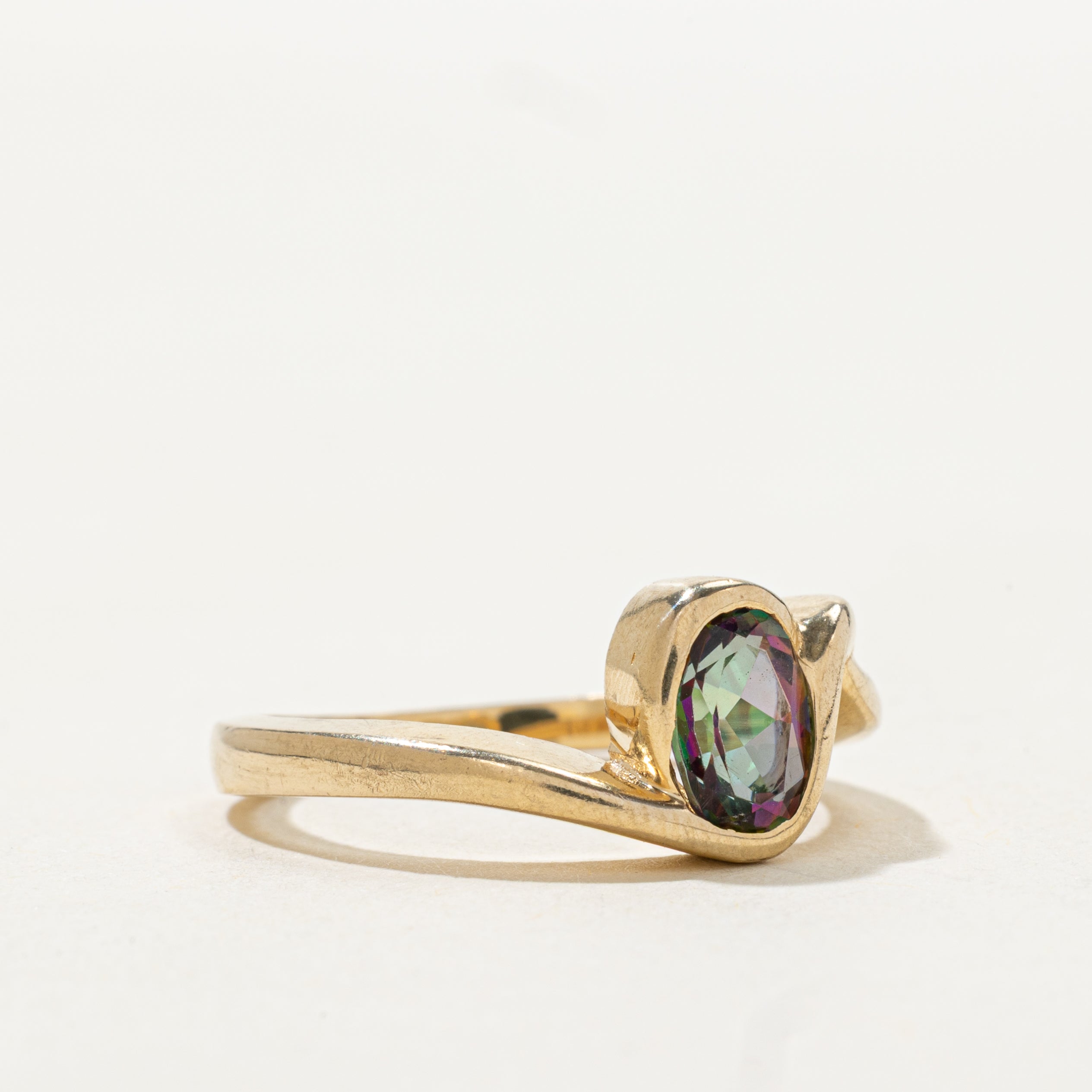 Bezel Set Mystic Topaz Cross Over Ring | SZ 6.25