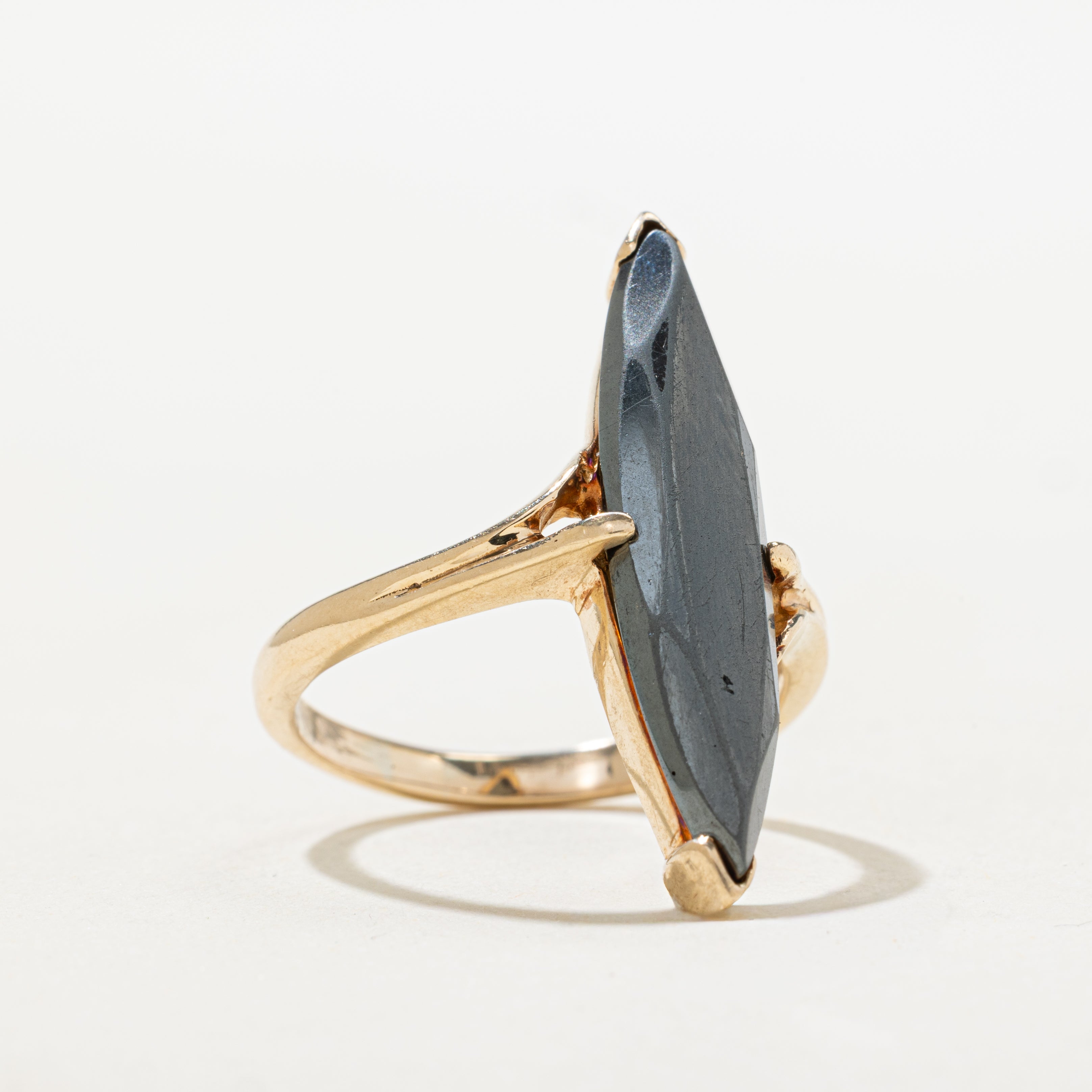 Hematite Bypass Navette Ring | SZ 8