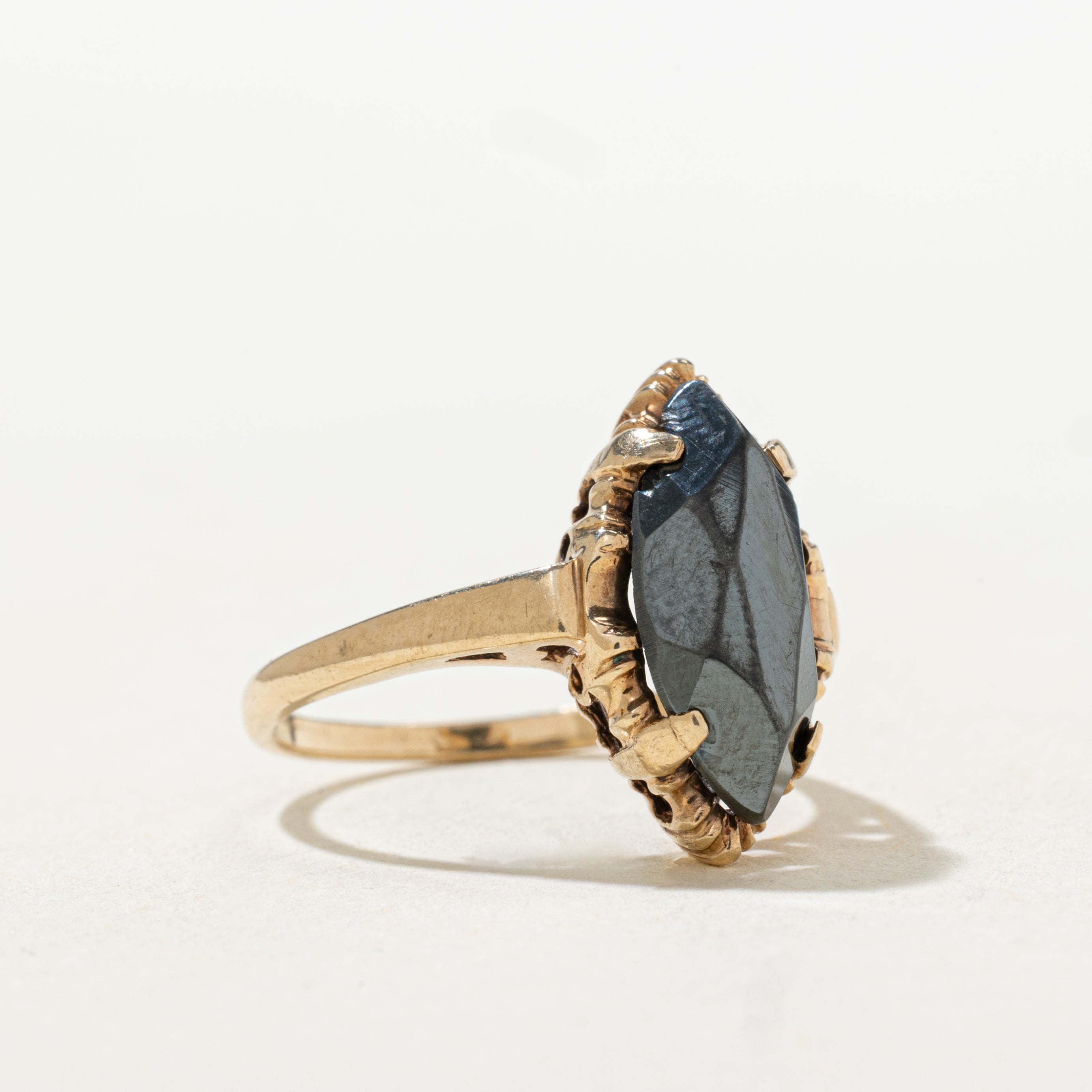 Hematite Textured Navette Ring | SZ 6