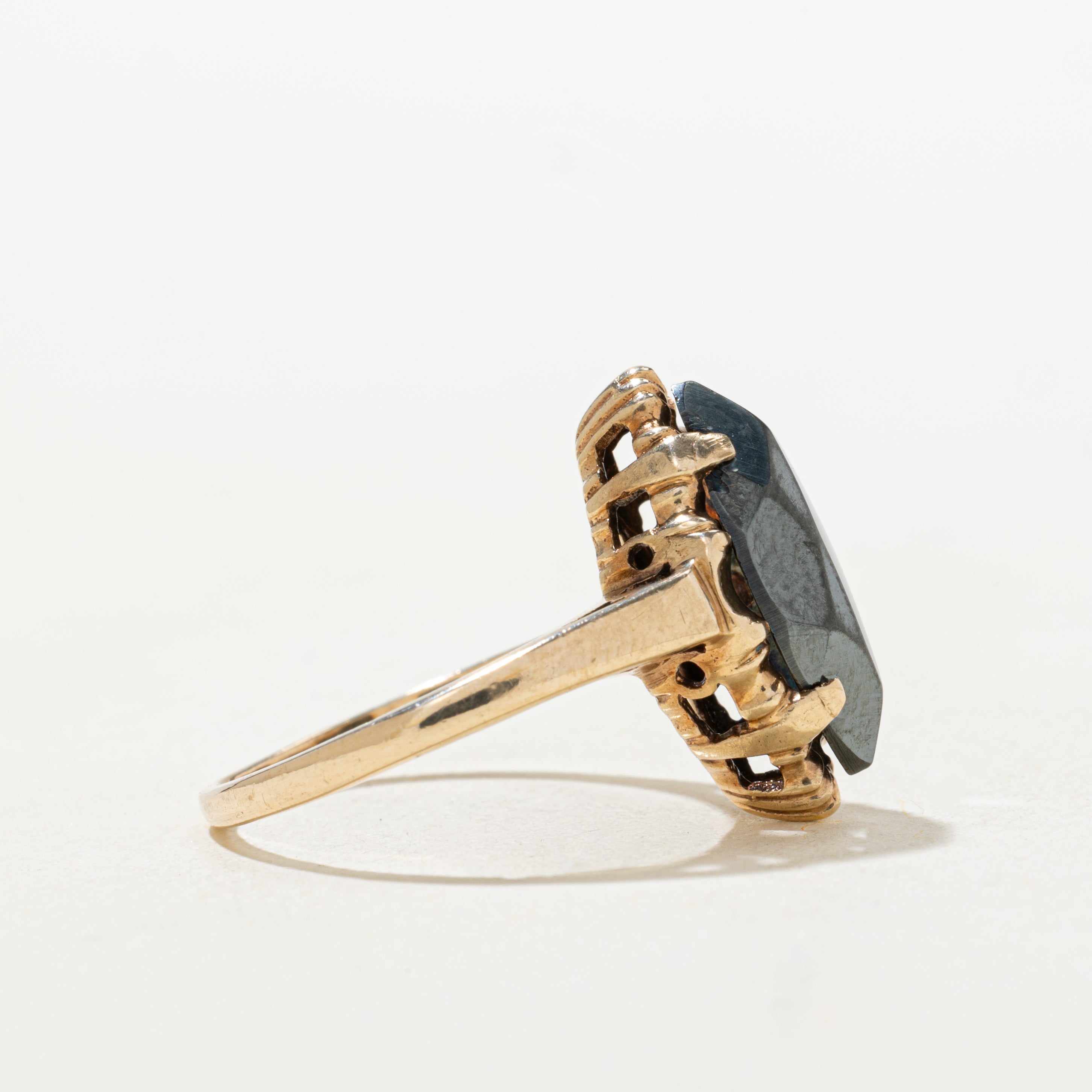 Hematite Textured Navette Ring | SZ 6