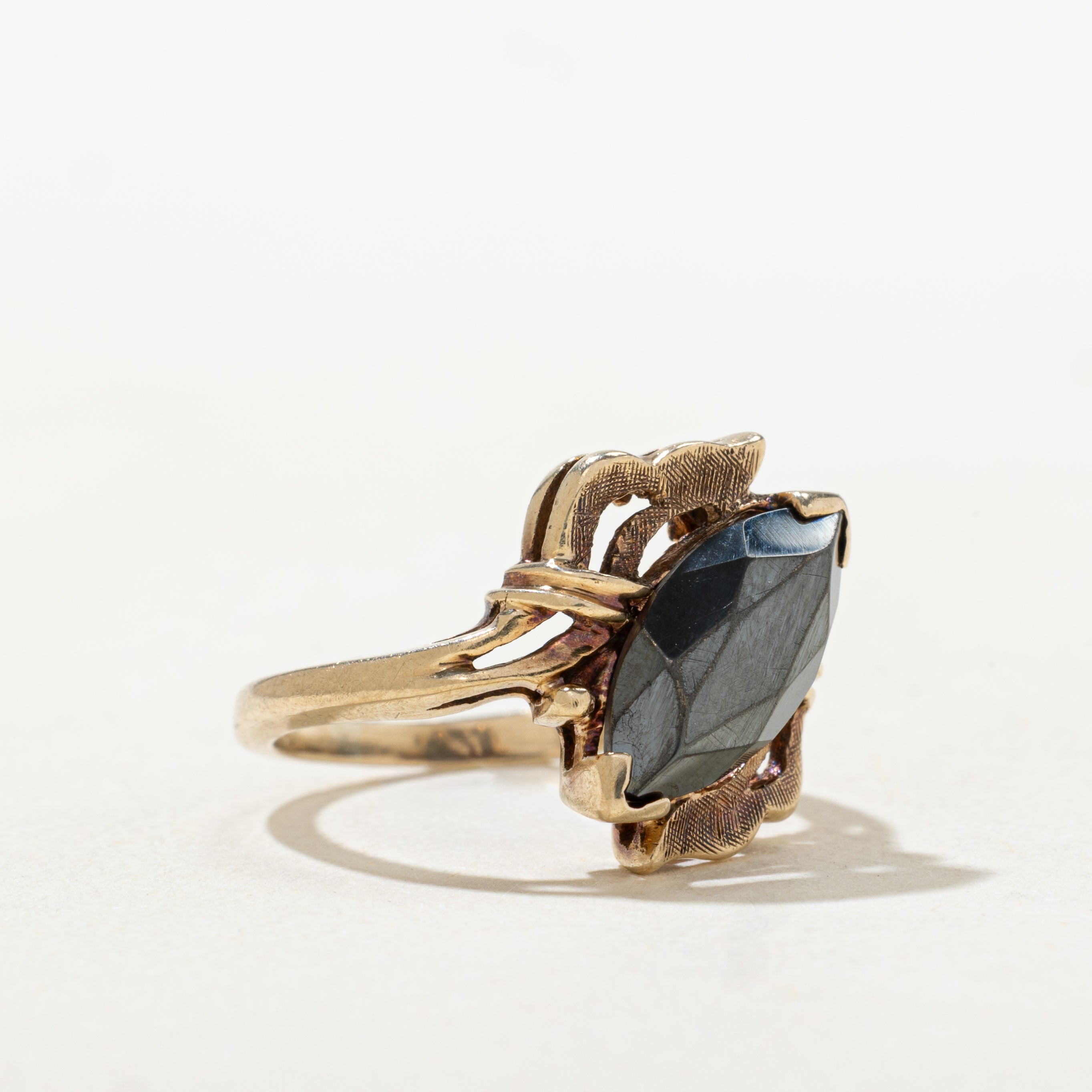 Marquise Cut Hematite Textured Bypass Ring | SZ 3.75
