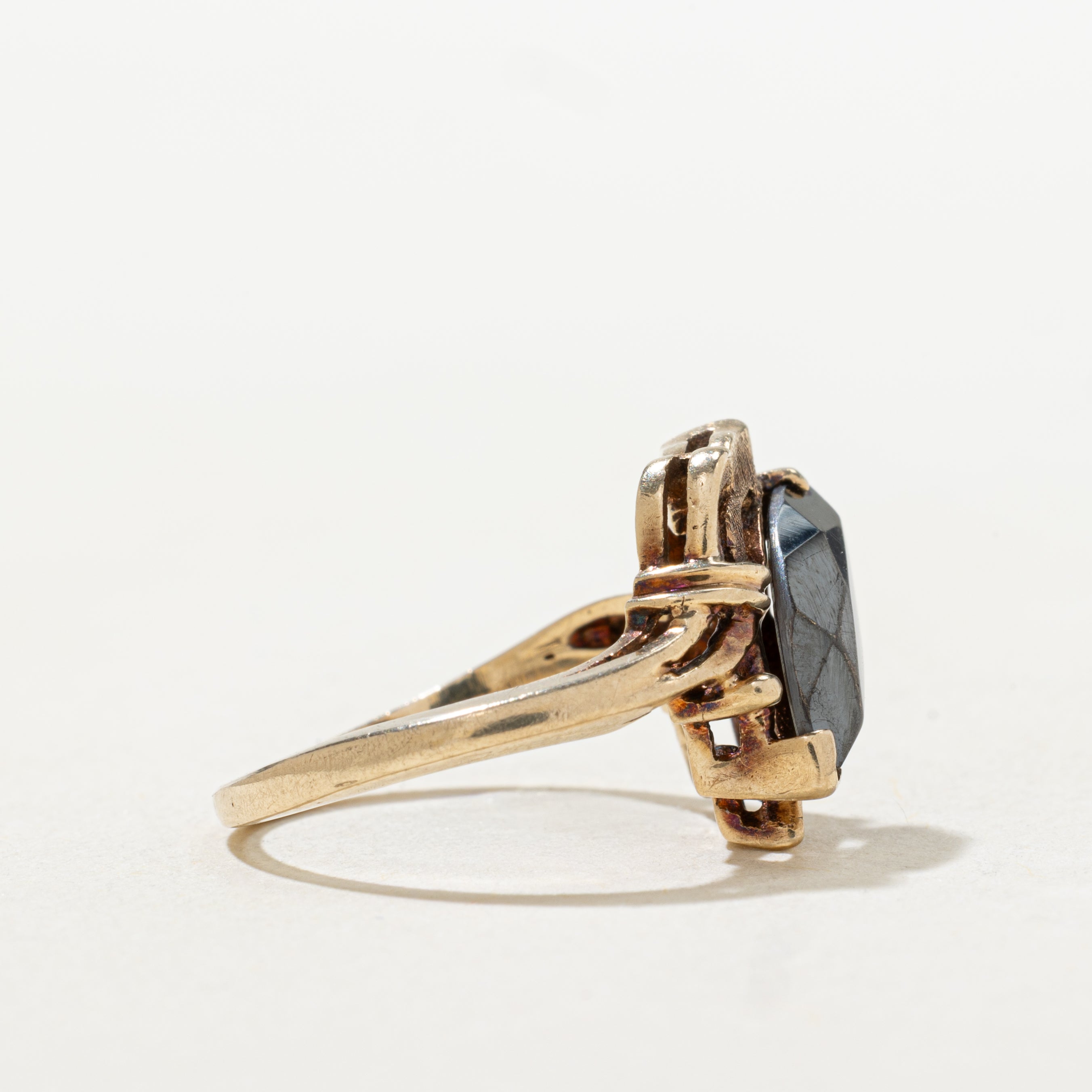 Marquise Cut Hematite Textured Bypass Ring | SZ 3.75