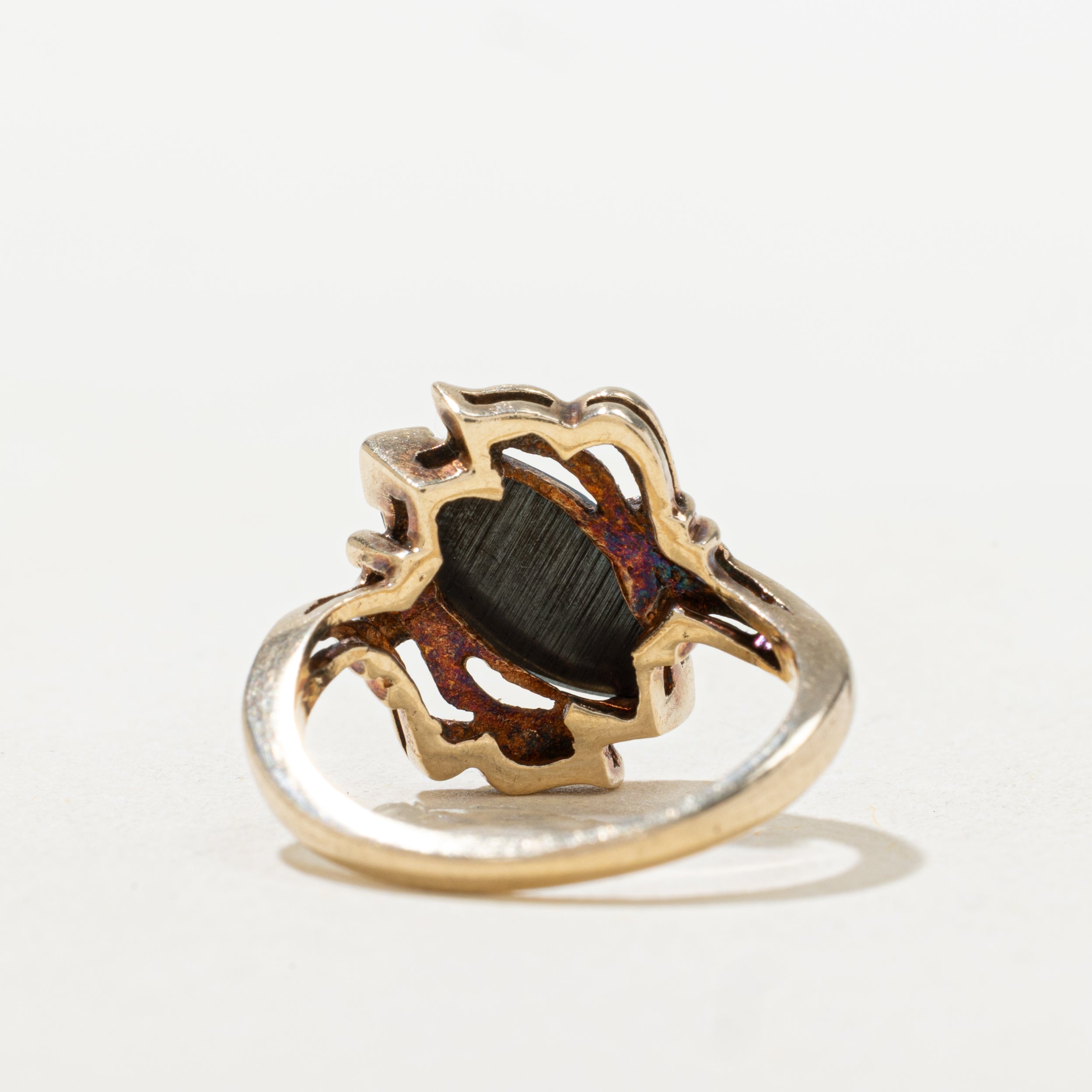 Marquise Cut Hematite Textured Bypass Ring | SZ 3.75