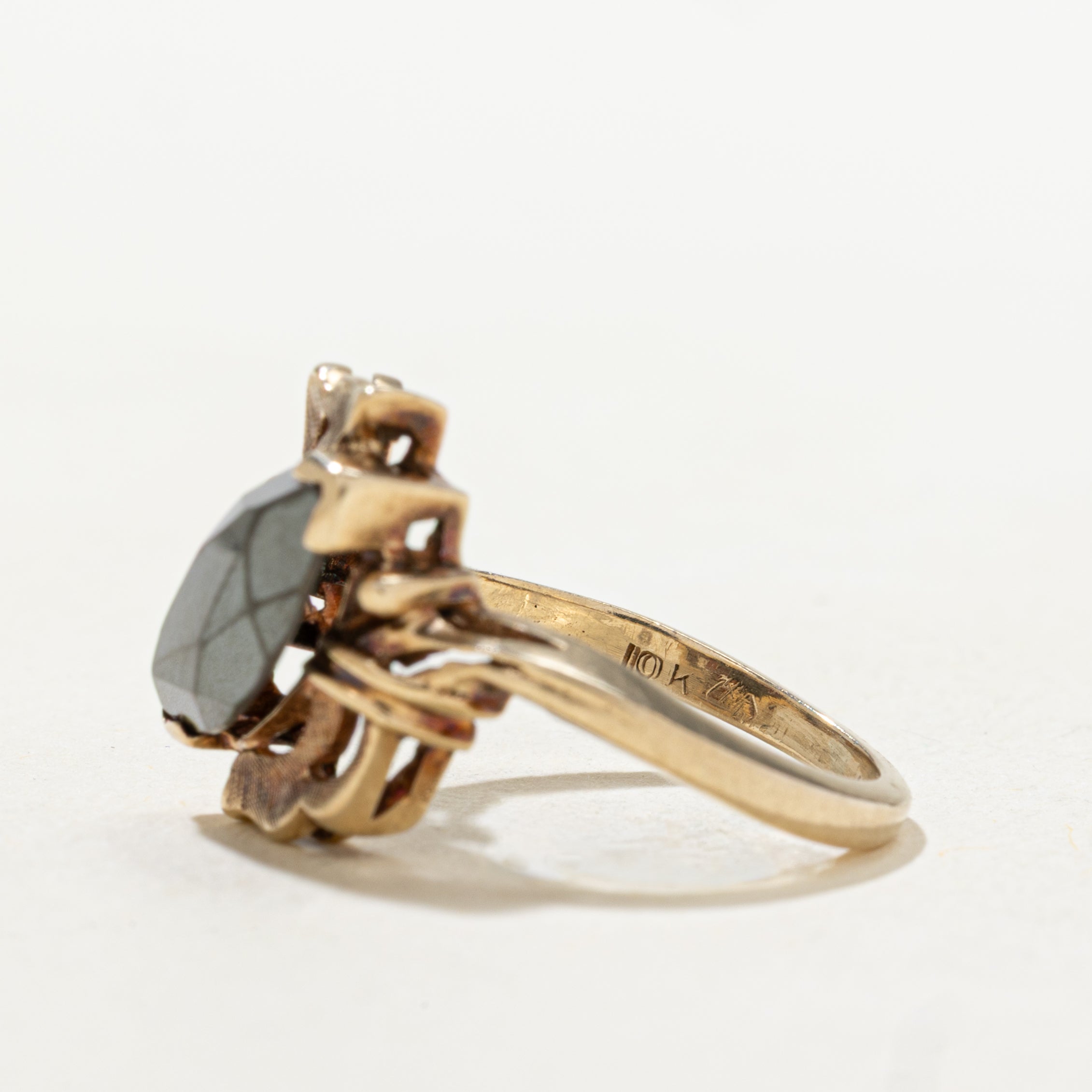 Marquise Cut Hematite Textured Bypass Ring | SZ 3.75