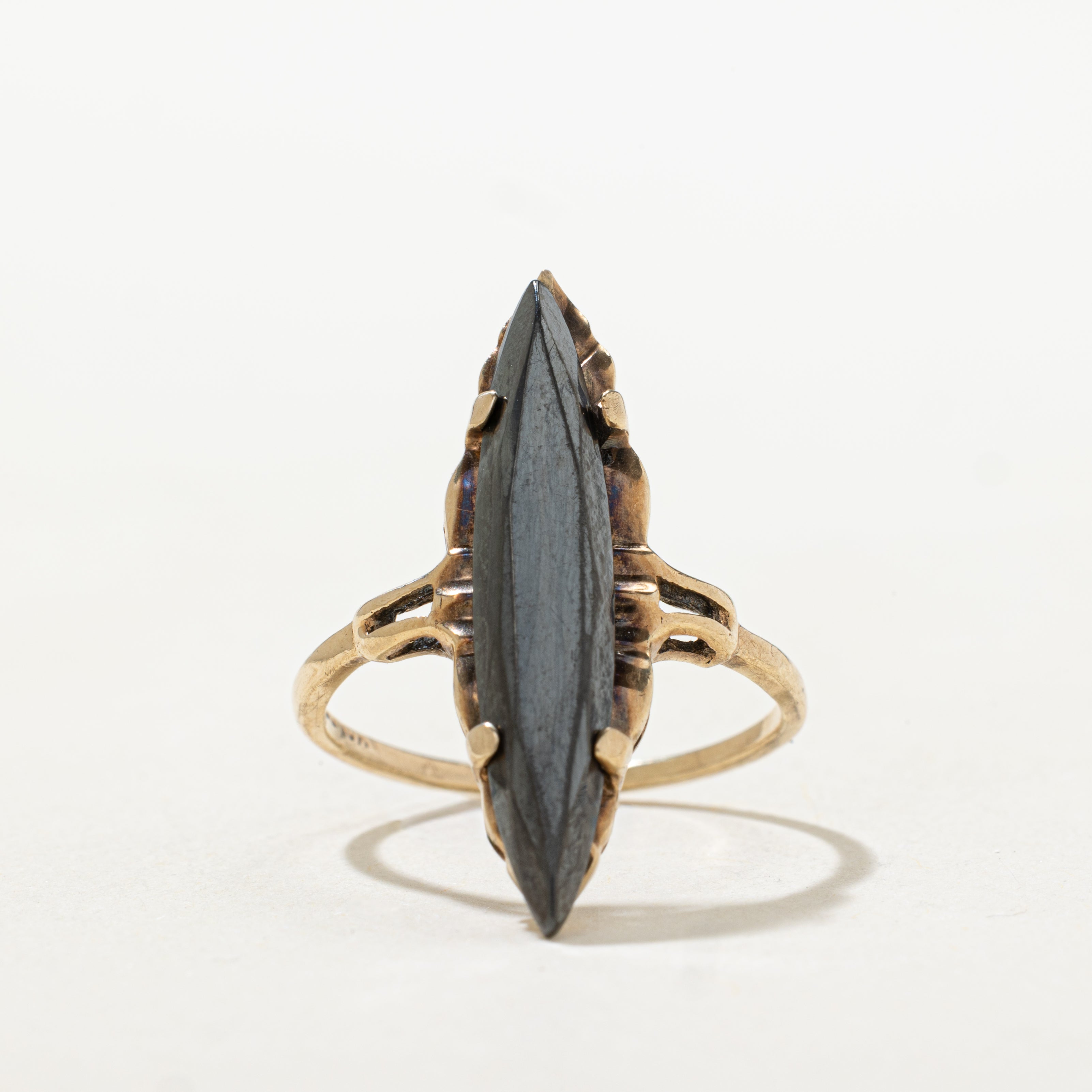 Hematite Textured Navette Ring | SZ 6.25