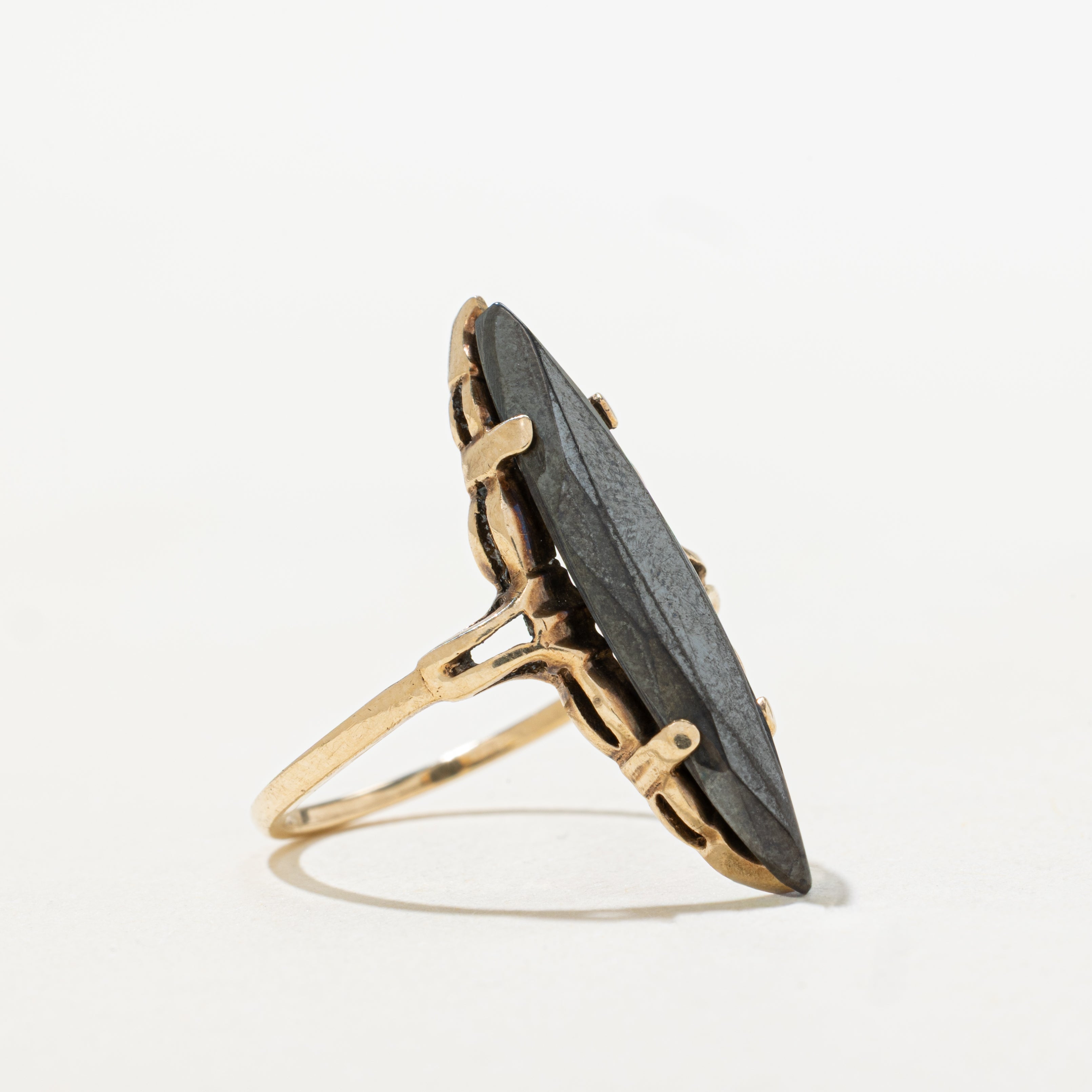 Hematite Textured Navette Ring | SZ 6.25
