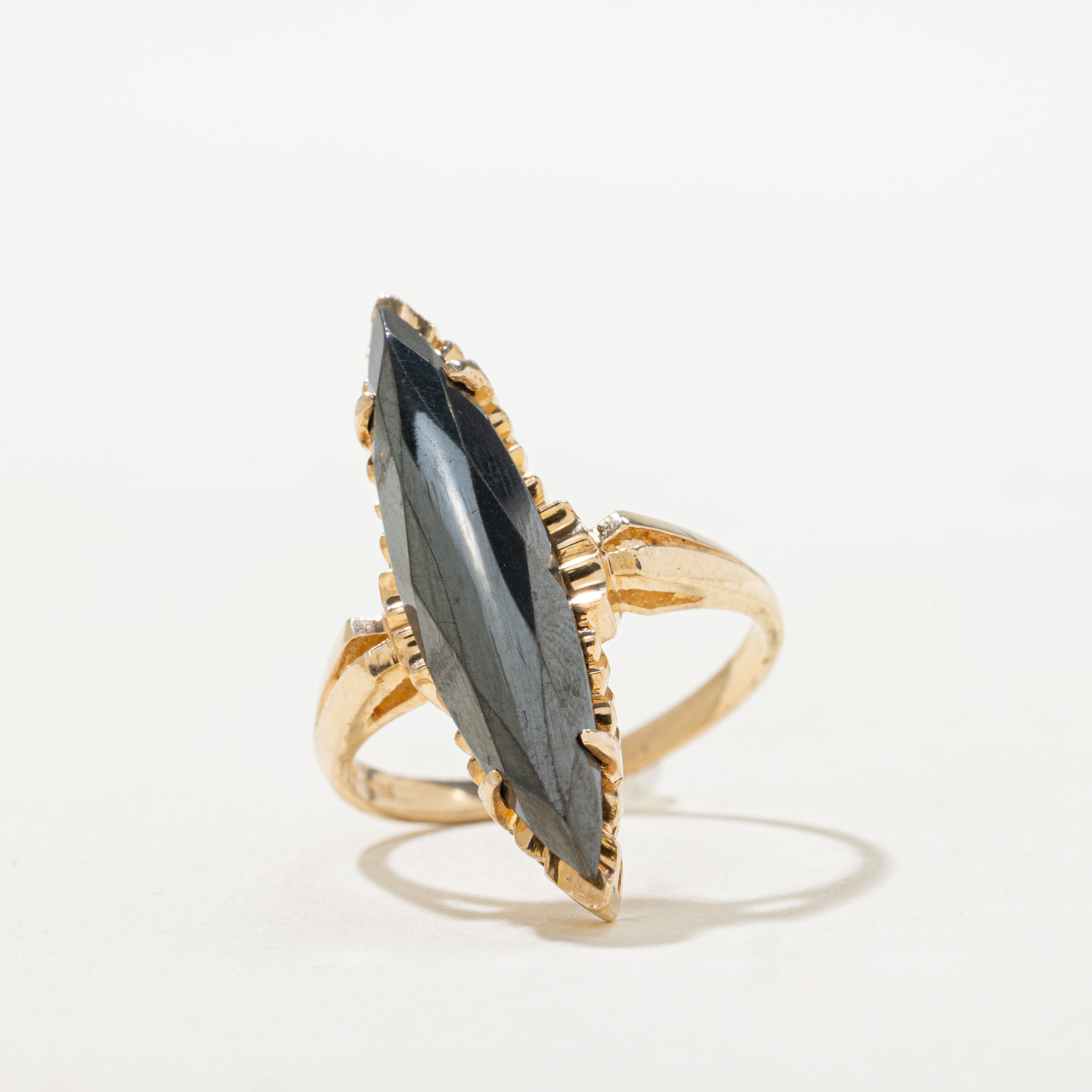 Hematite Textured Navette Ring | SZ 6.5