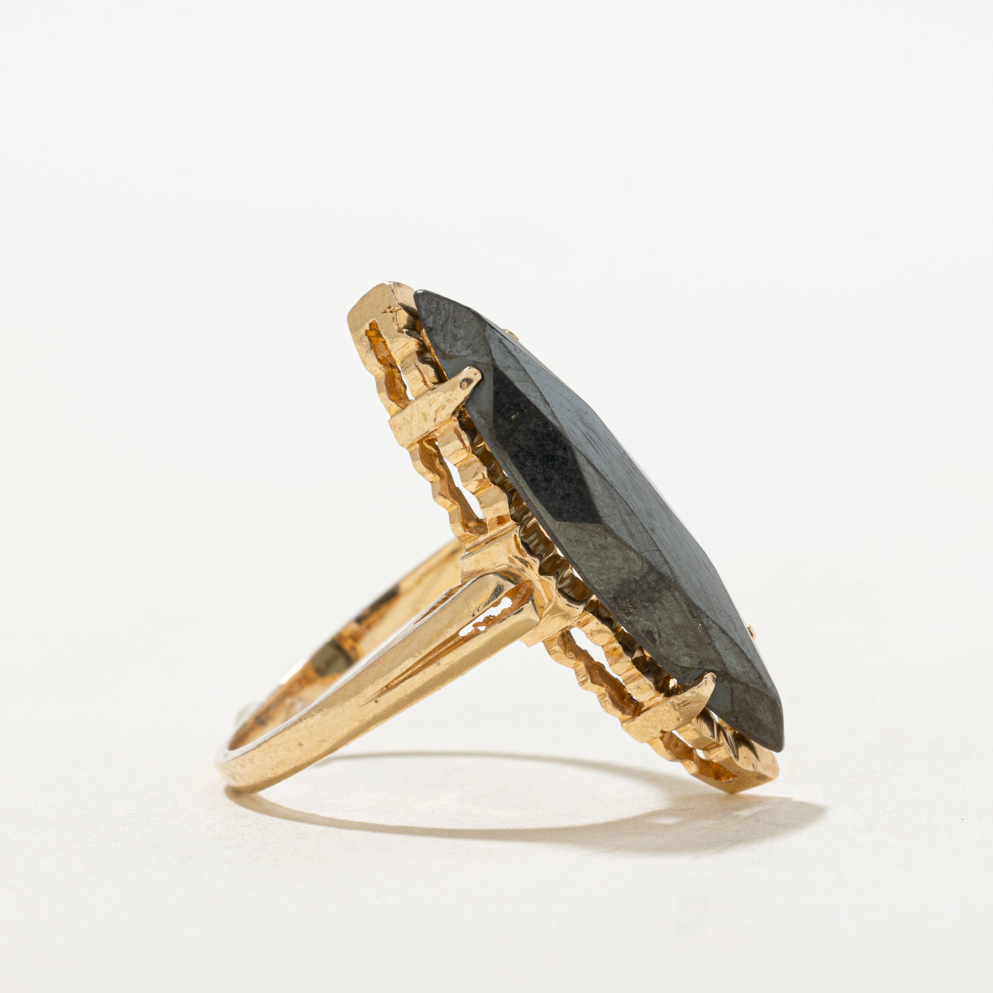 Hematite Textured Navette Ring | SZ 6.5
