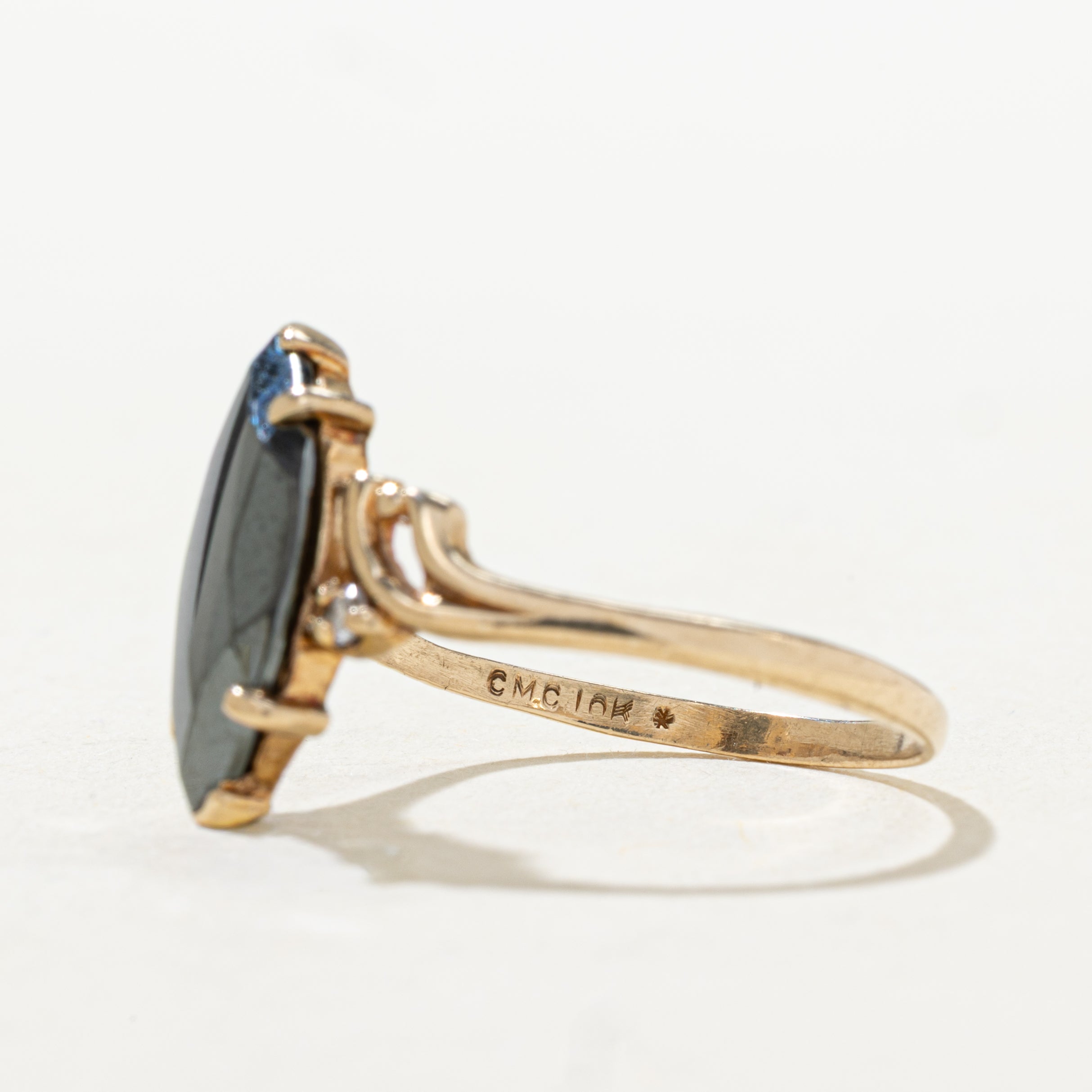 Hematite Grooved Navette Ring | SZ 8.5