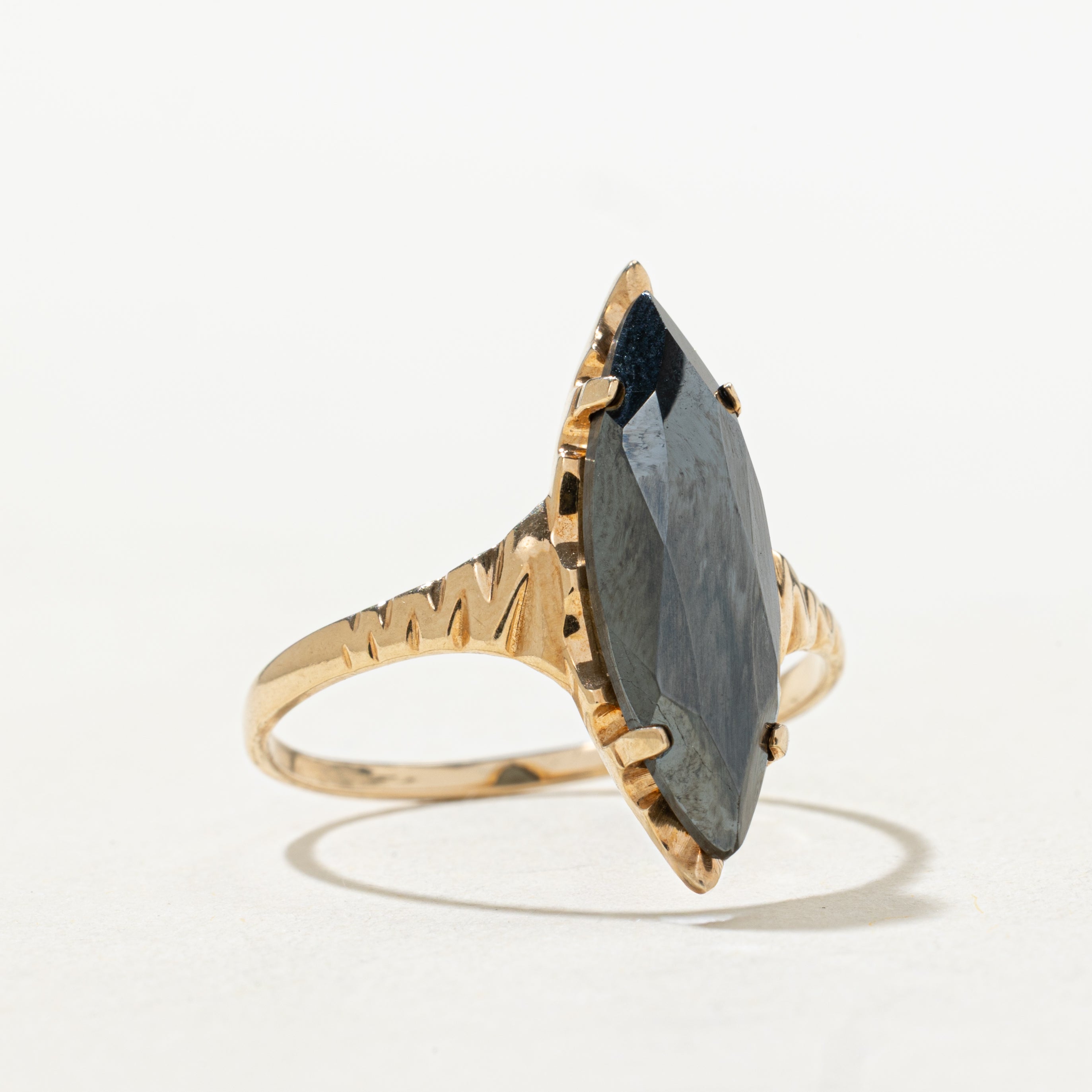 Hematite Textured Navette Ring | SZ 10.25