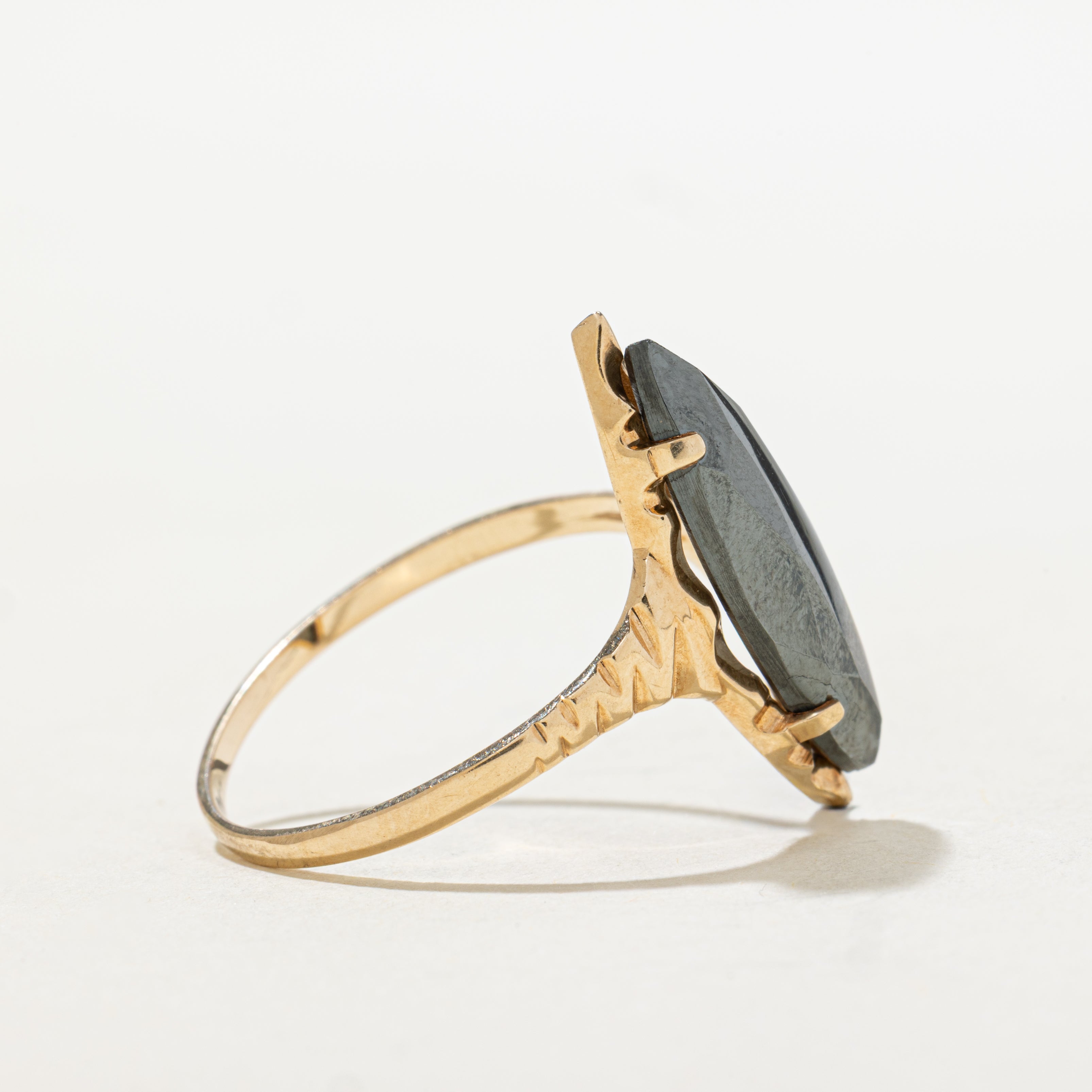 Hematite Textured Navette Ring | SZ 10.25