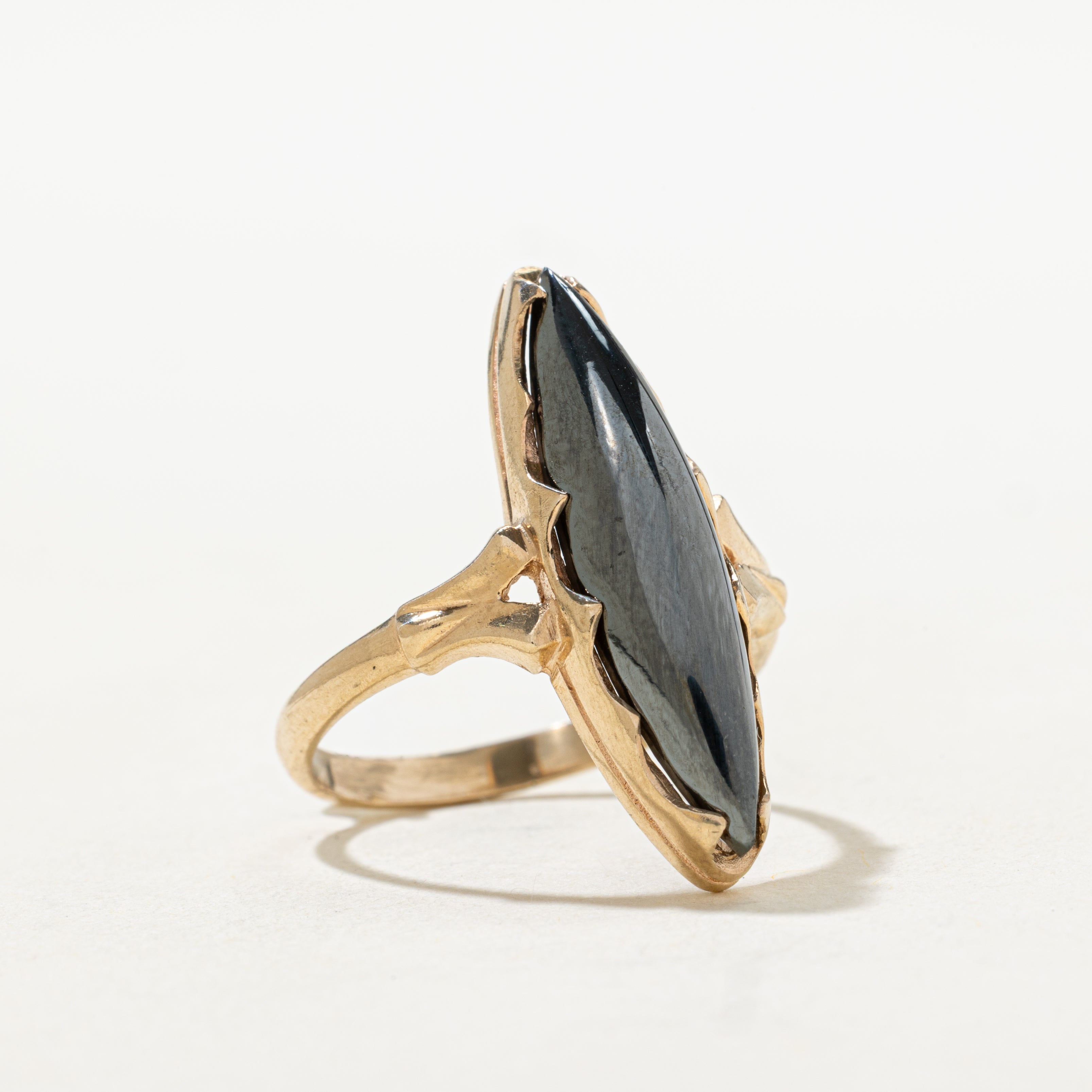 Cabochon Hematite Textured Navette Ring | SZ 8
