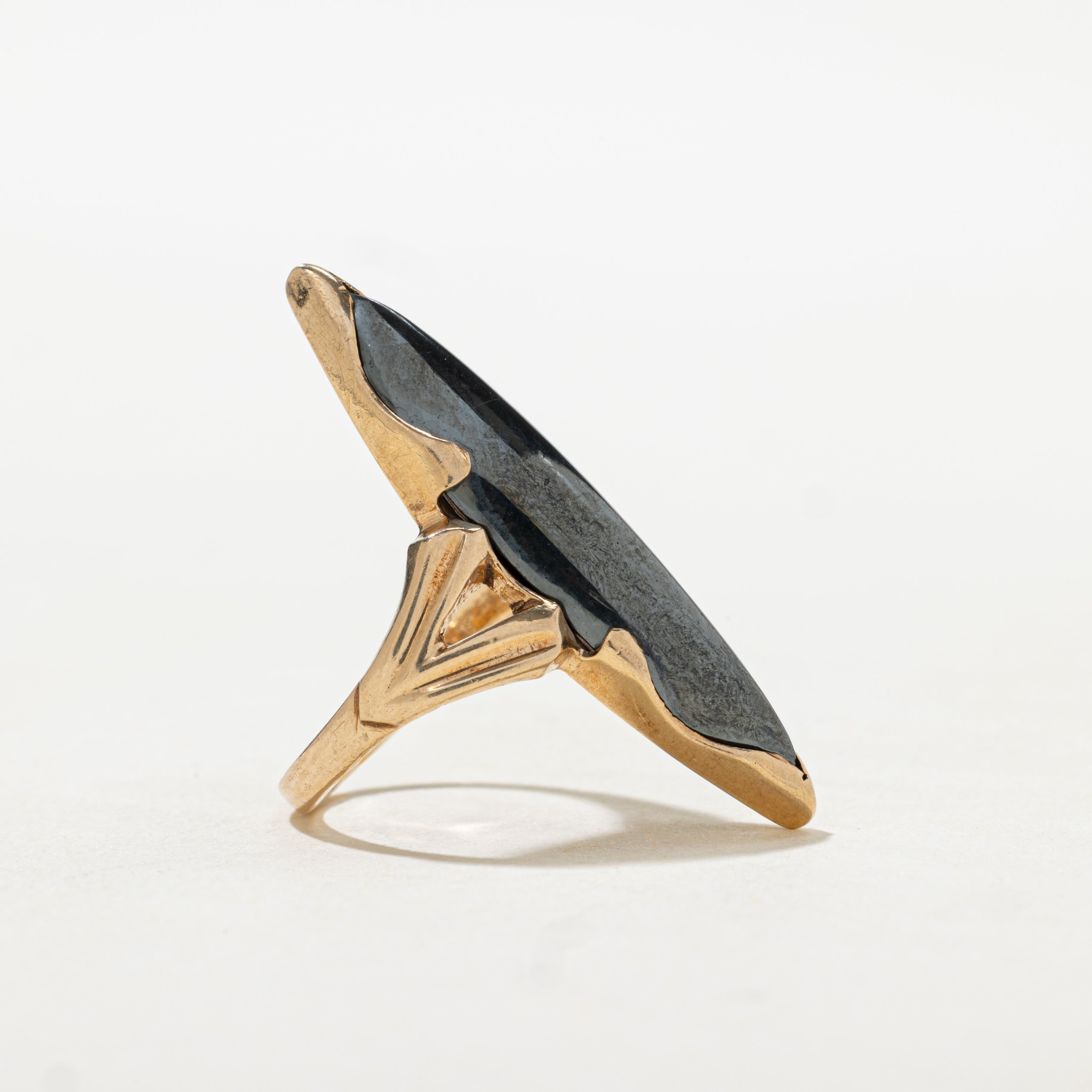 Cabochon Hematite Navette Ring | SZ 3.75