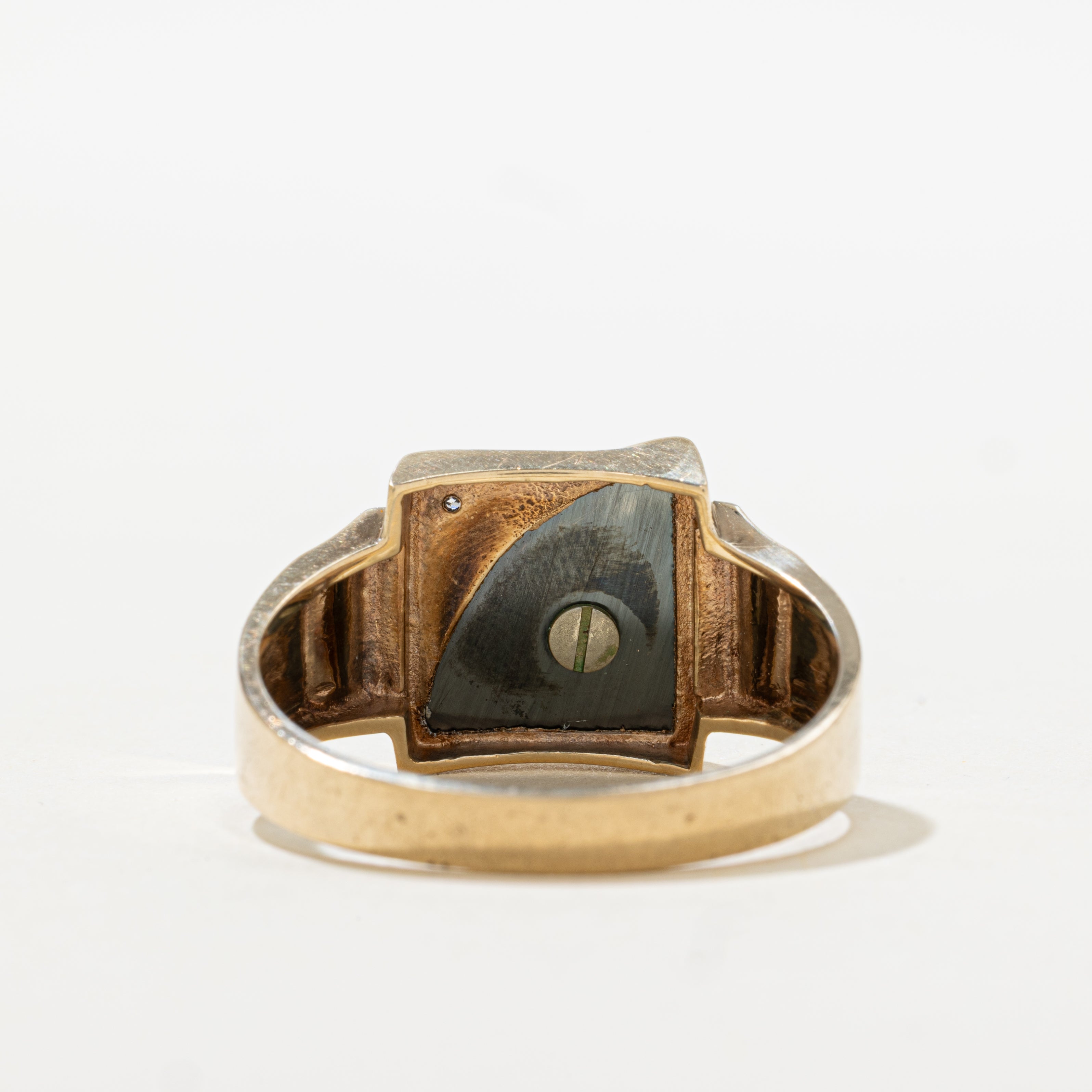 Hematite & Diamond "J" Initial Signet Ring | SZ 13.5