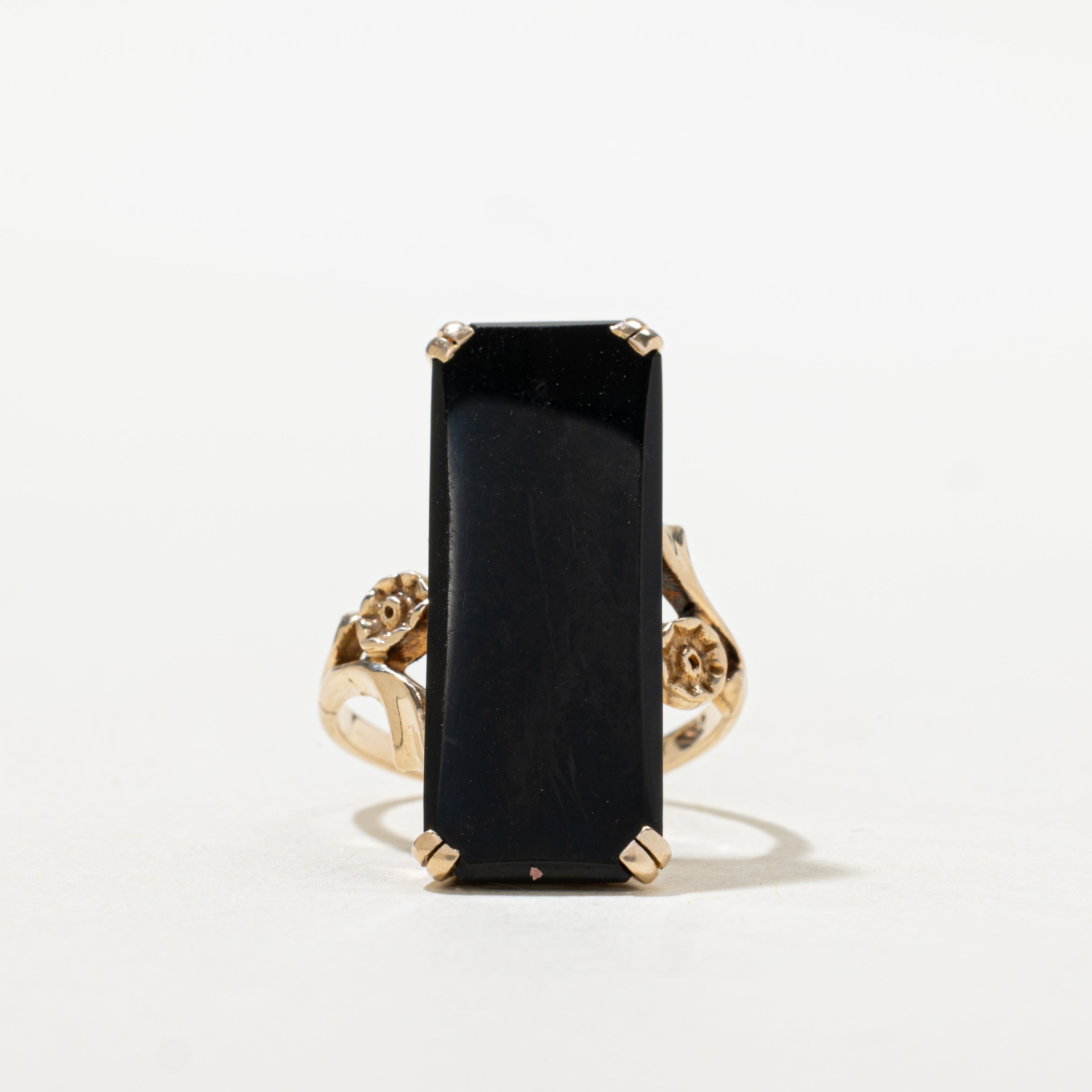 Rectangle Cut Onyx & Flower Accented Cocktail Ring | SZ 5.75