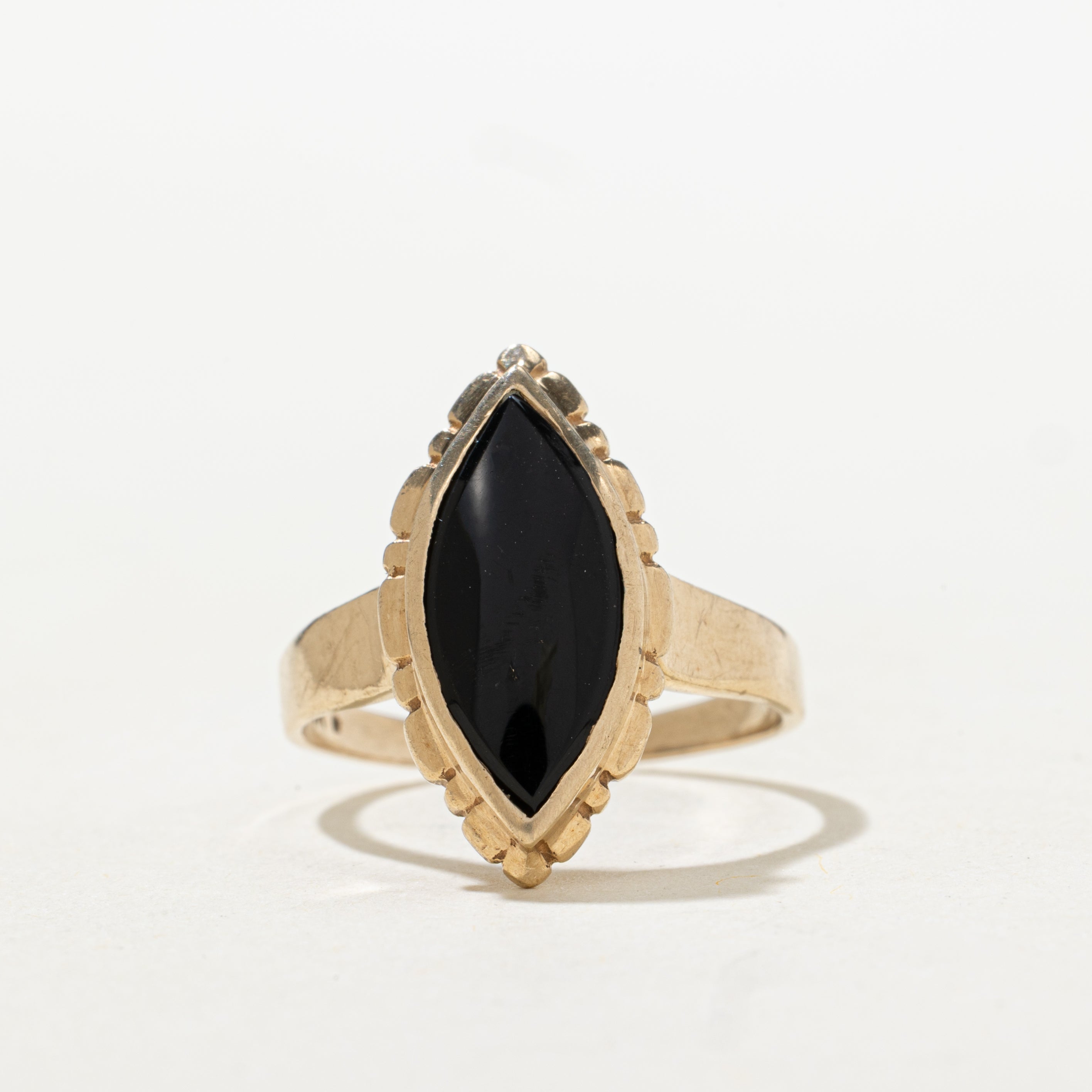 Cabochon Onyx Textured Navette Ring | SZ 7