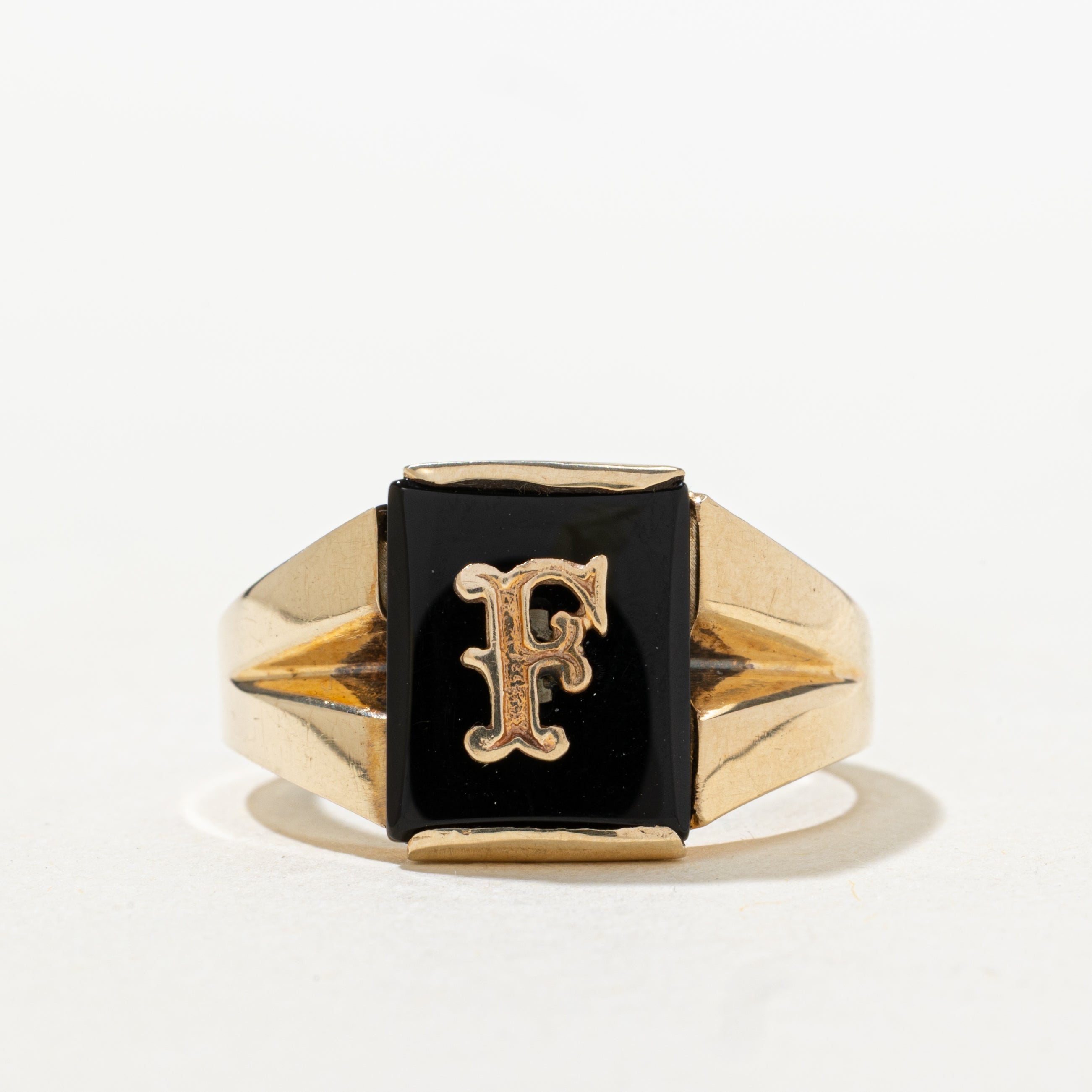 Onyx "F" Initial Signet Ring | SZ 10