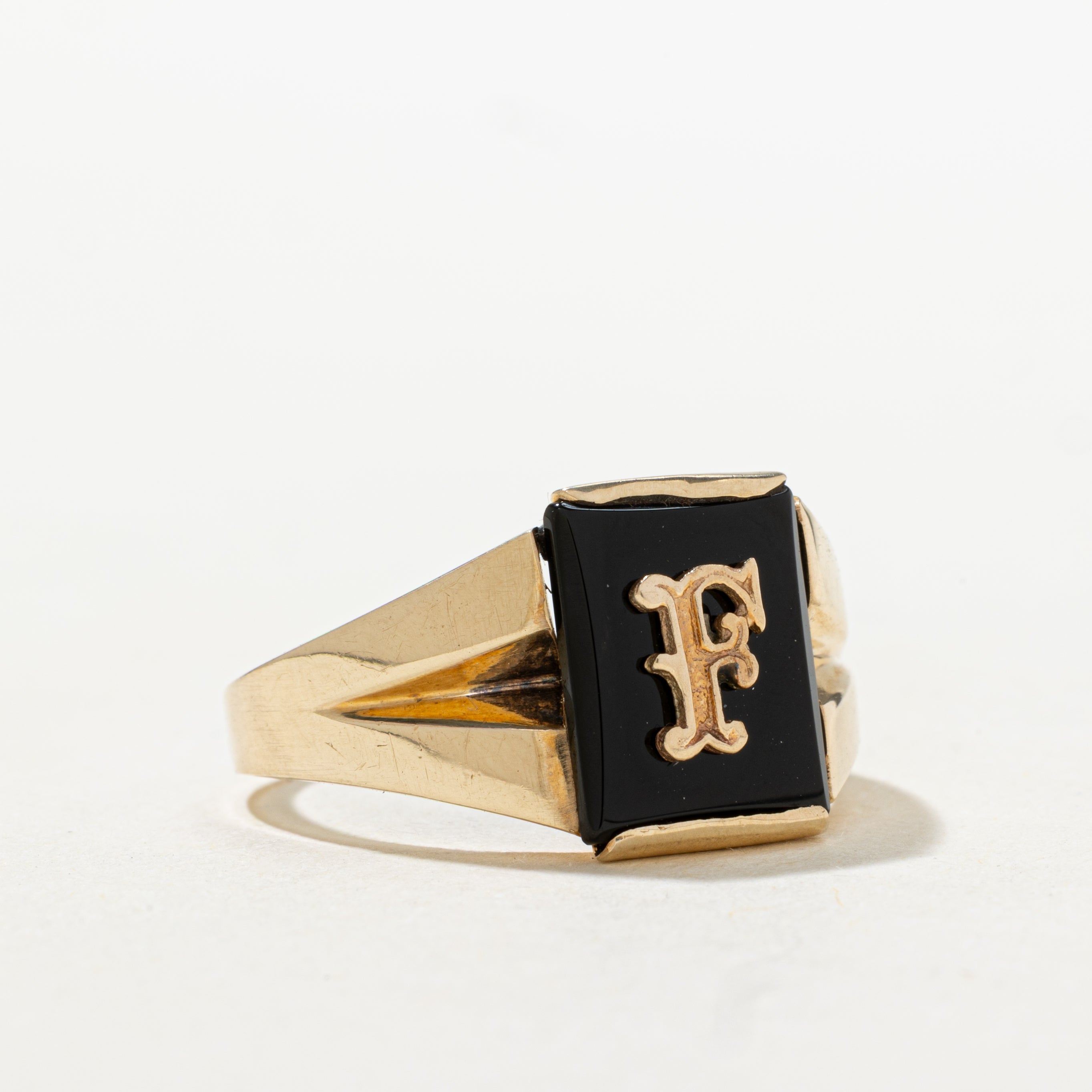 Onyx "F" Initial Signet Ring | SZ 10