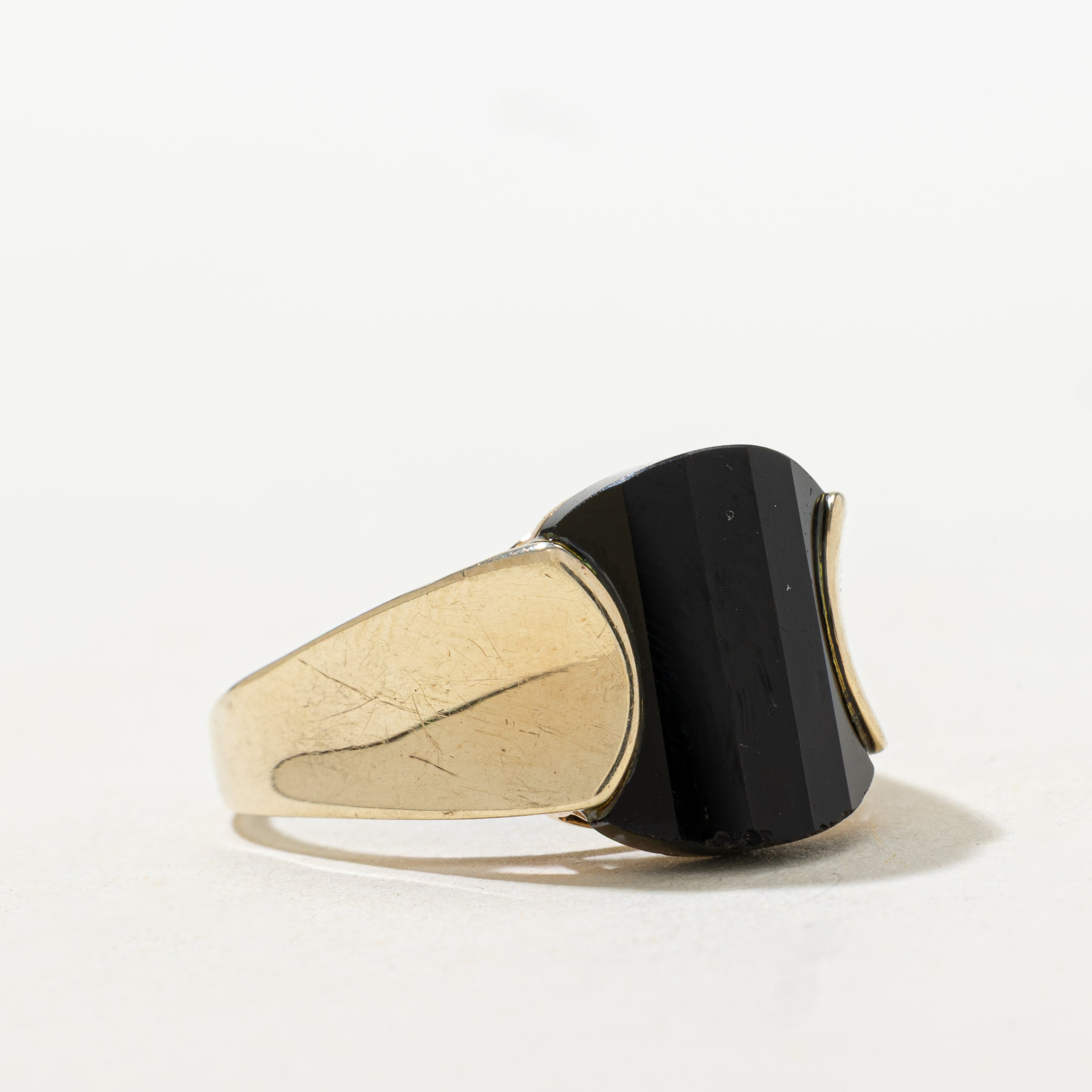 Cabochon Modified Inlaid Onyx Ring | SZ 8.75