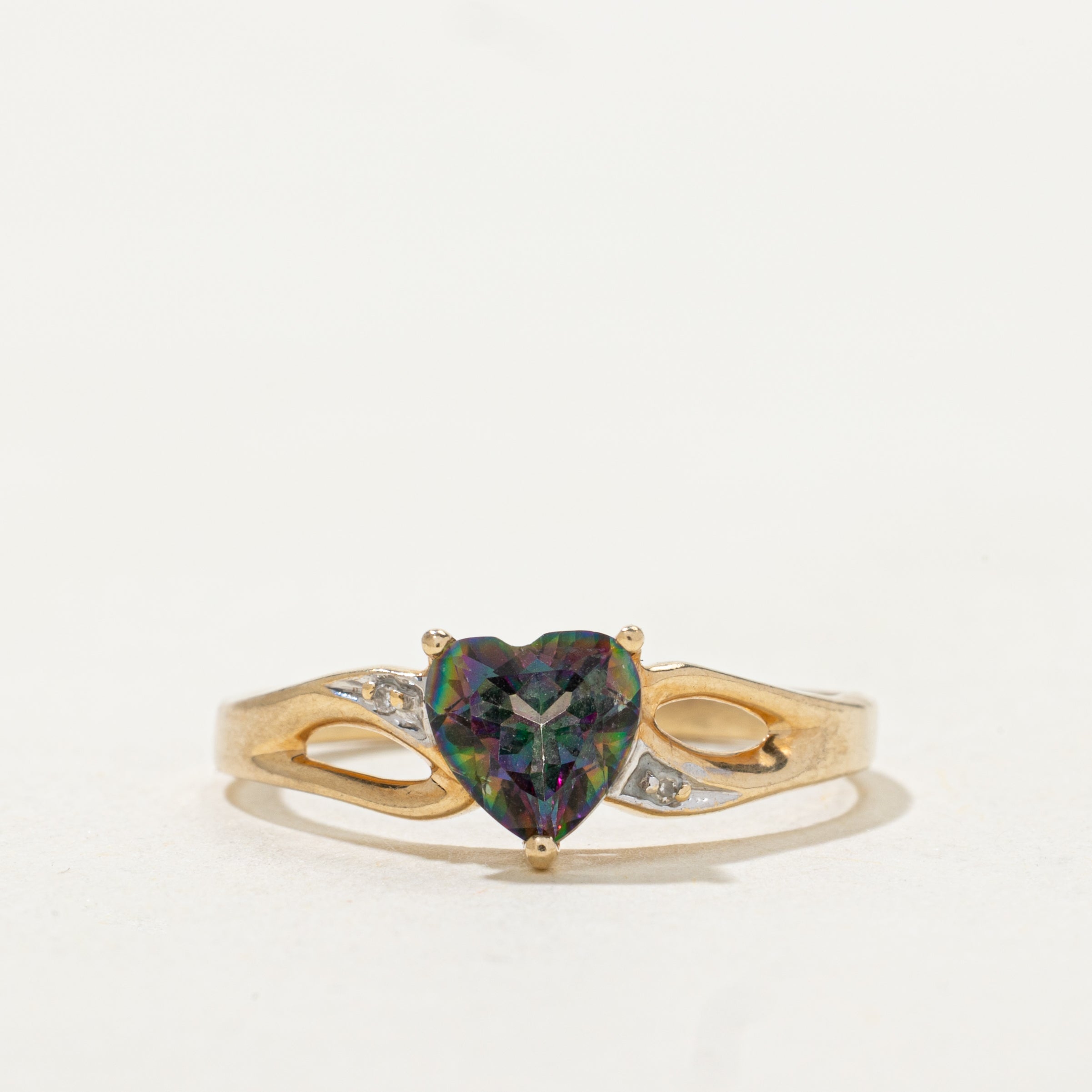 Heart Cut Mystic Topaz & Diamond Cross Over Ring | SZ 7