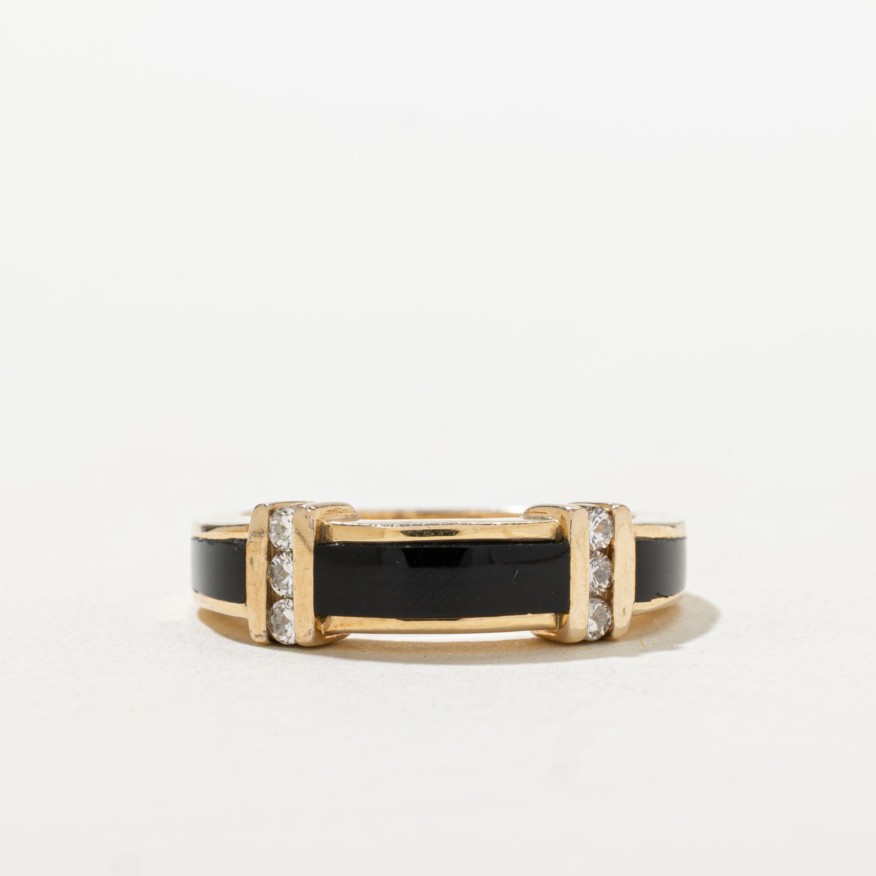 Rectangle Cut Onyx & Diamond Ring | SZ 9.5