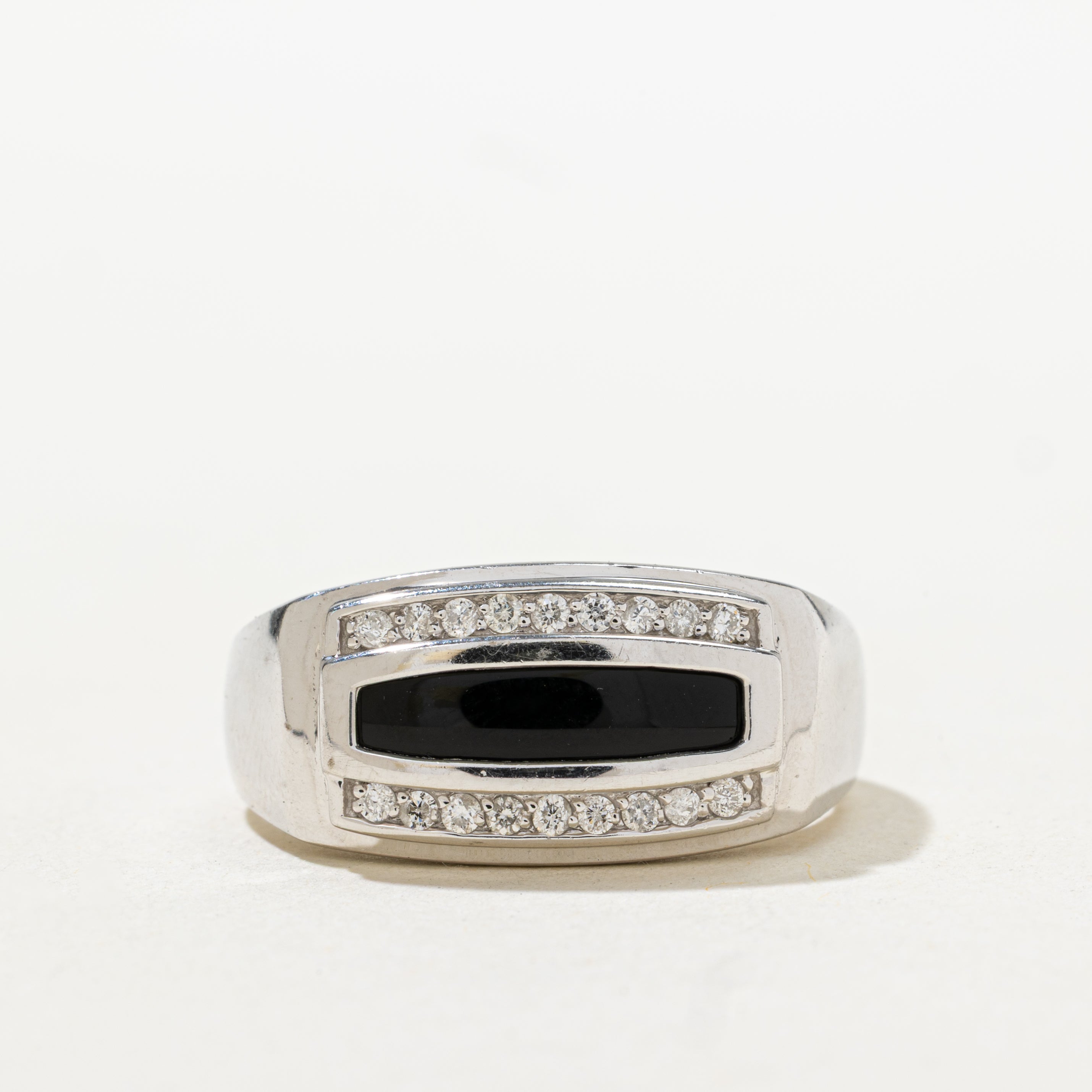 Rectangle Cut Onyx & Diamond Signet Ring | SZ 10.5