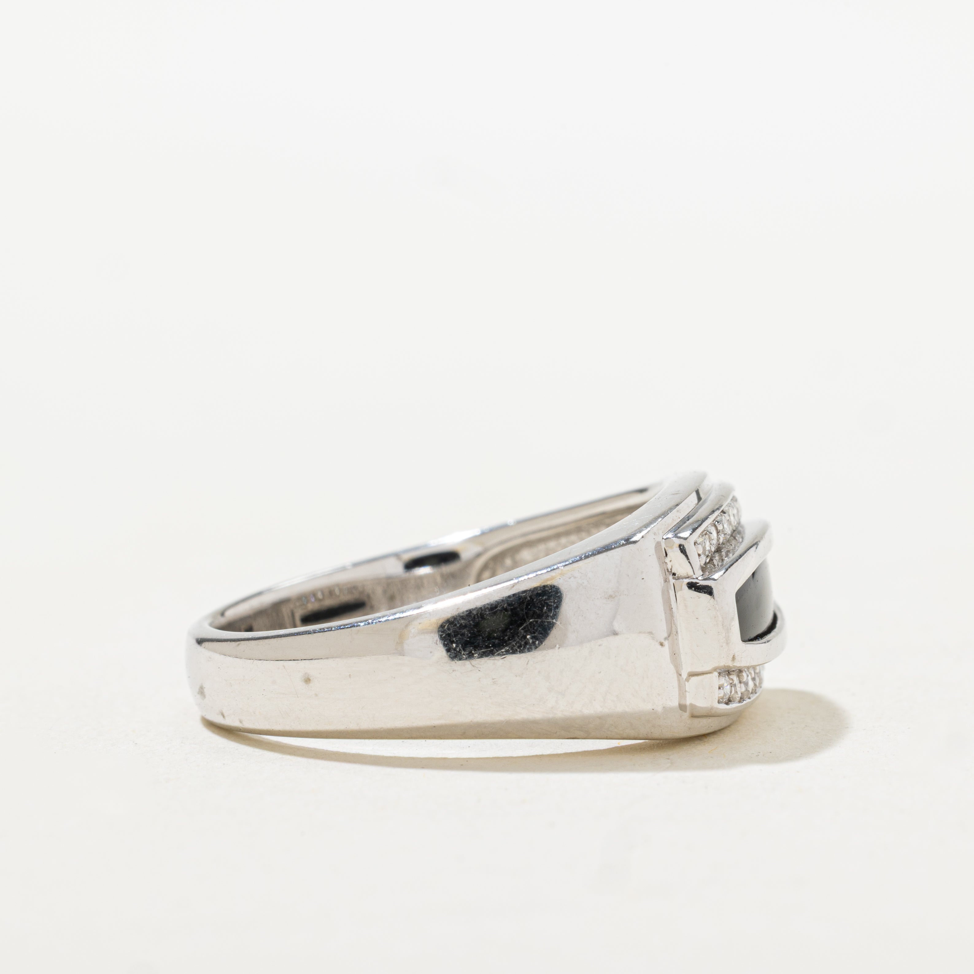 Rectangle Cut Onyx & Diamond Signet Ring | SZ 10.5