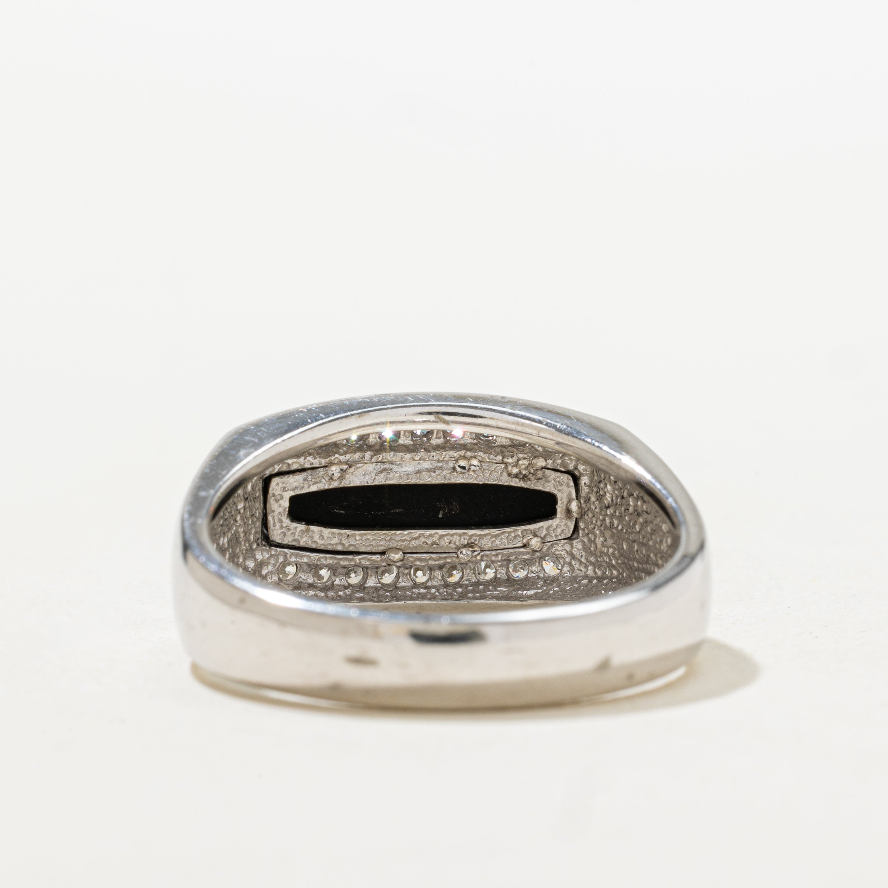 Rectangle Cut Onyx & Diamond Signet Ring | SZ 10.5
