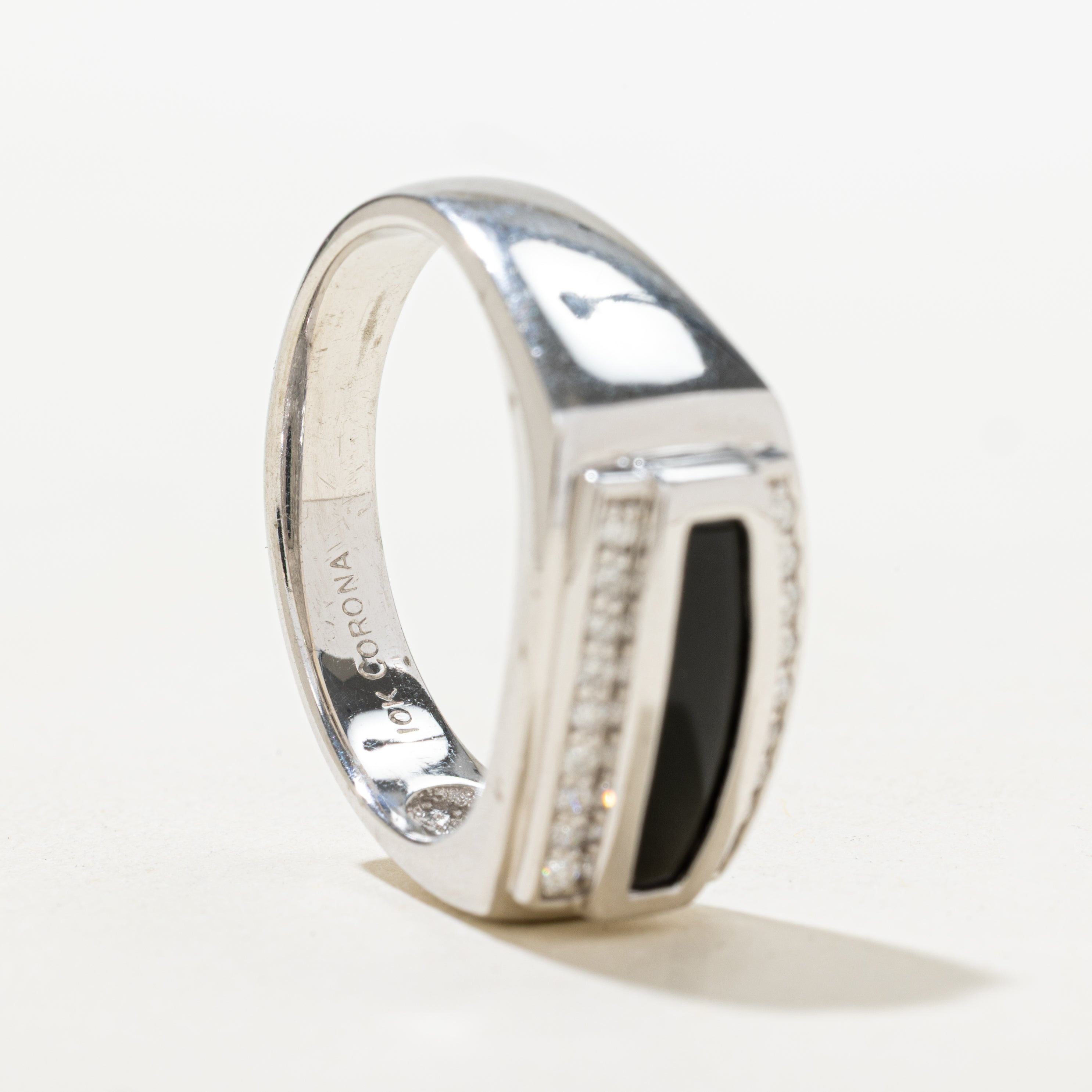 Rectangle Cut Onyx & Diamond Signet Ring | SZ 10.5