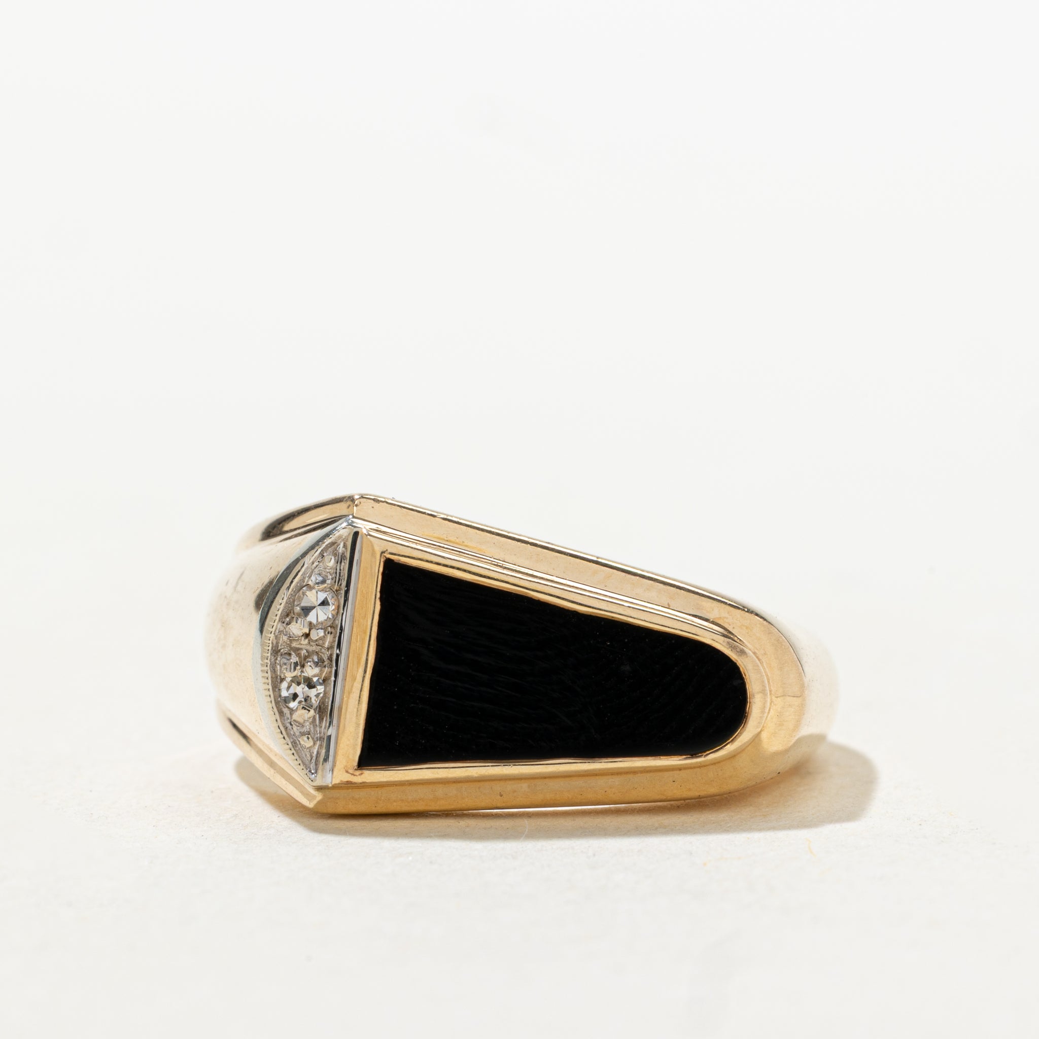 Modified Slab Cut Onyx & Diamond Signet Ring | SZ 10.75