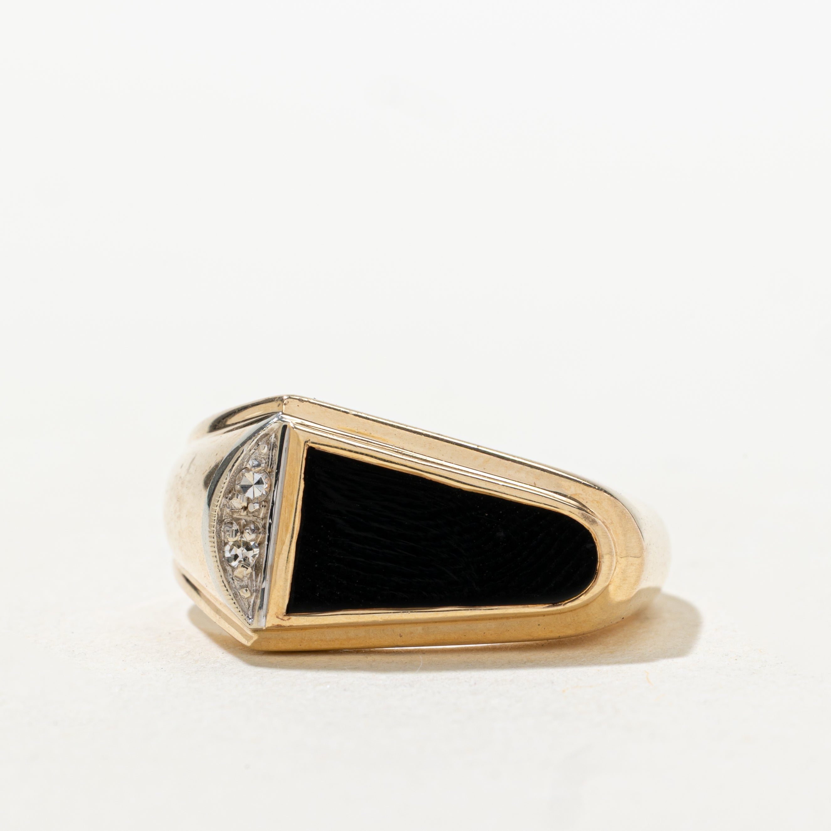 Modified Slab Cut Onyx & Diamond Signet Ring | SZ 10.75
