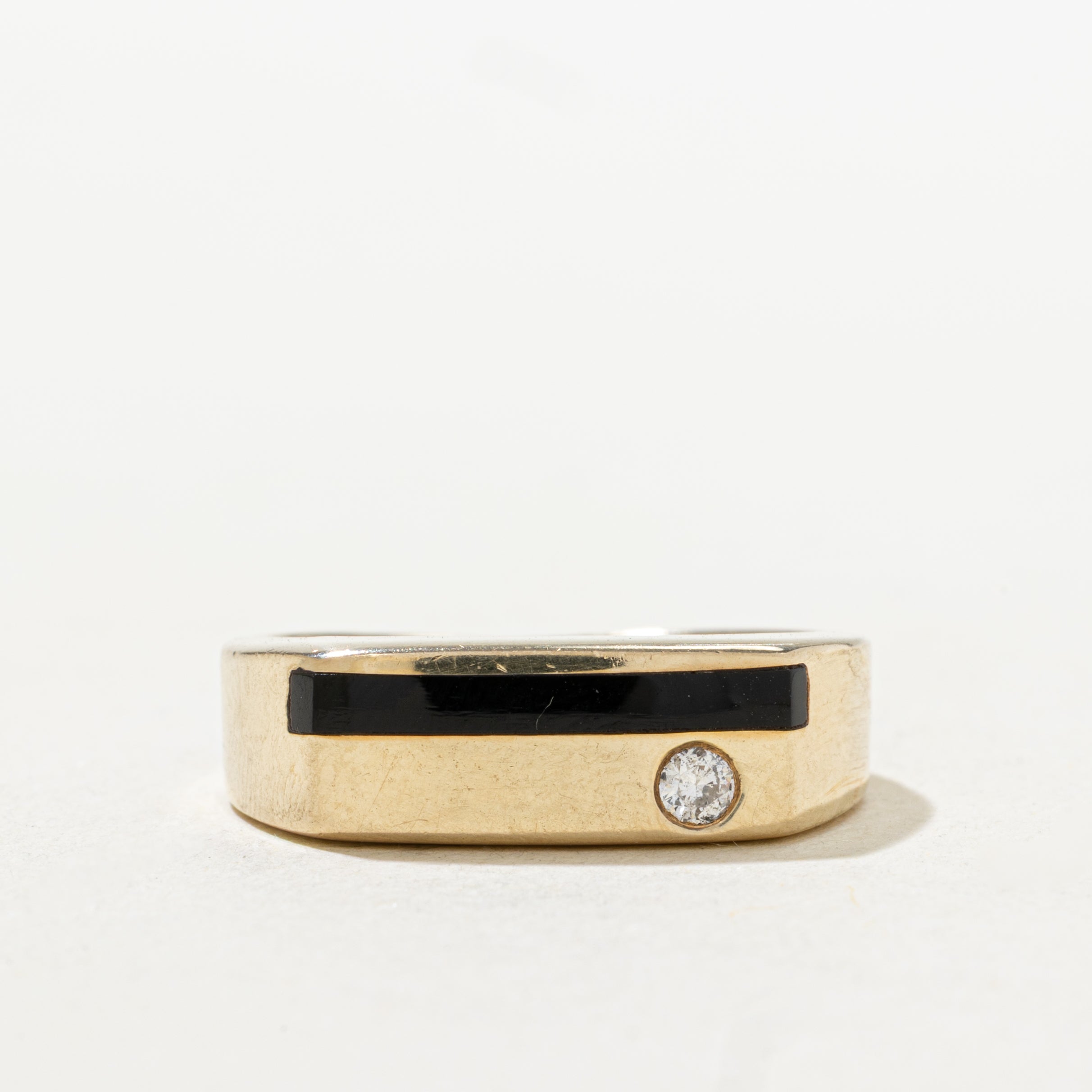 Diamond & Rectangle Cut Onyx Signet Ring | SZ 6.75