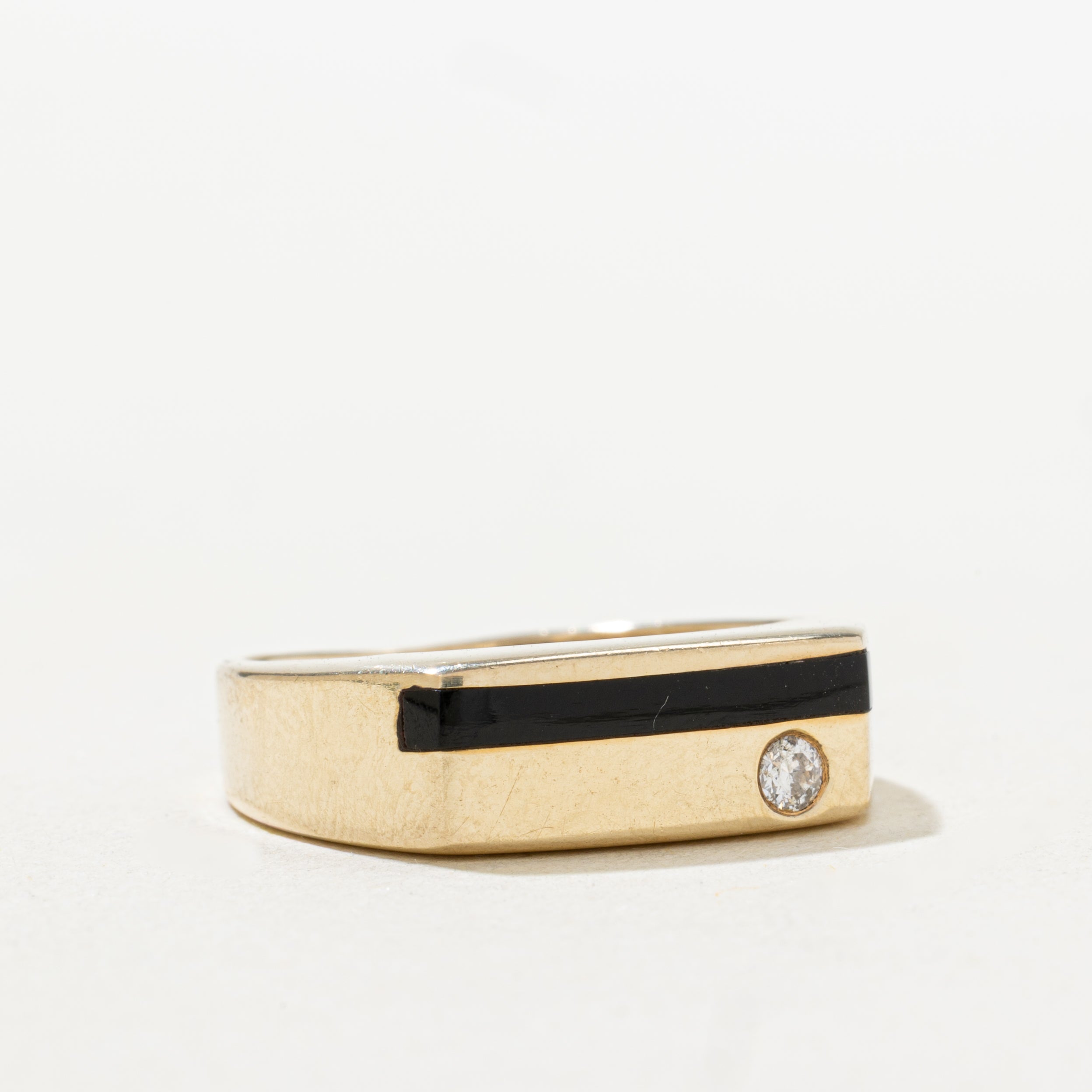 Diamond & Rectangle Cut Onyx Signet Ring | SZ 6.75
