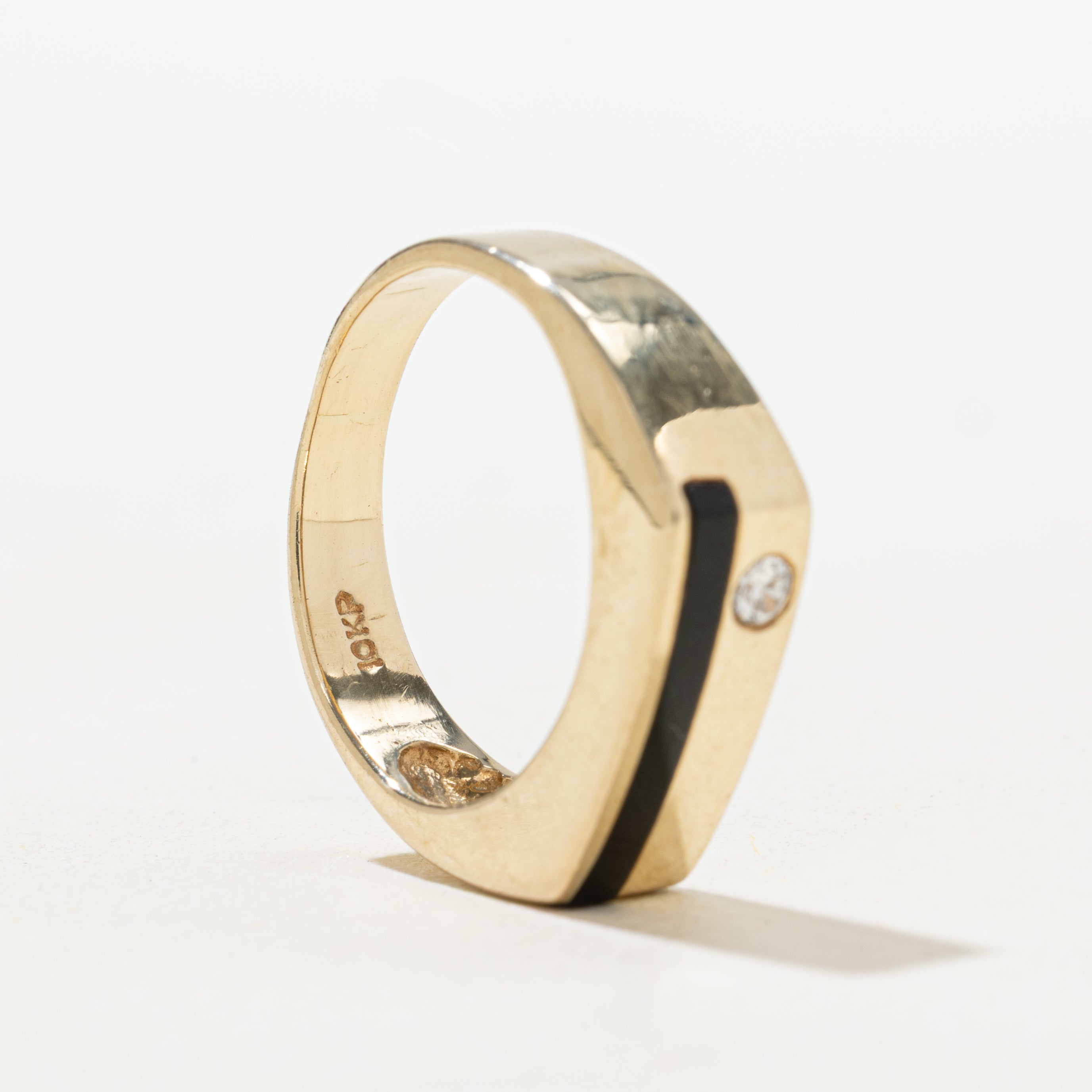 Diamond & Rectangle Cut Onyx Signet Ring | SZ 6.75