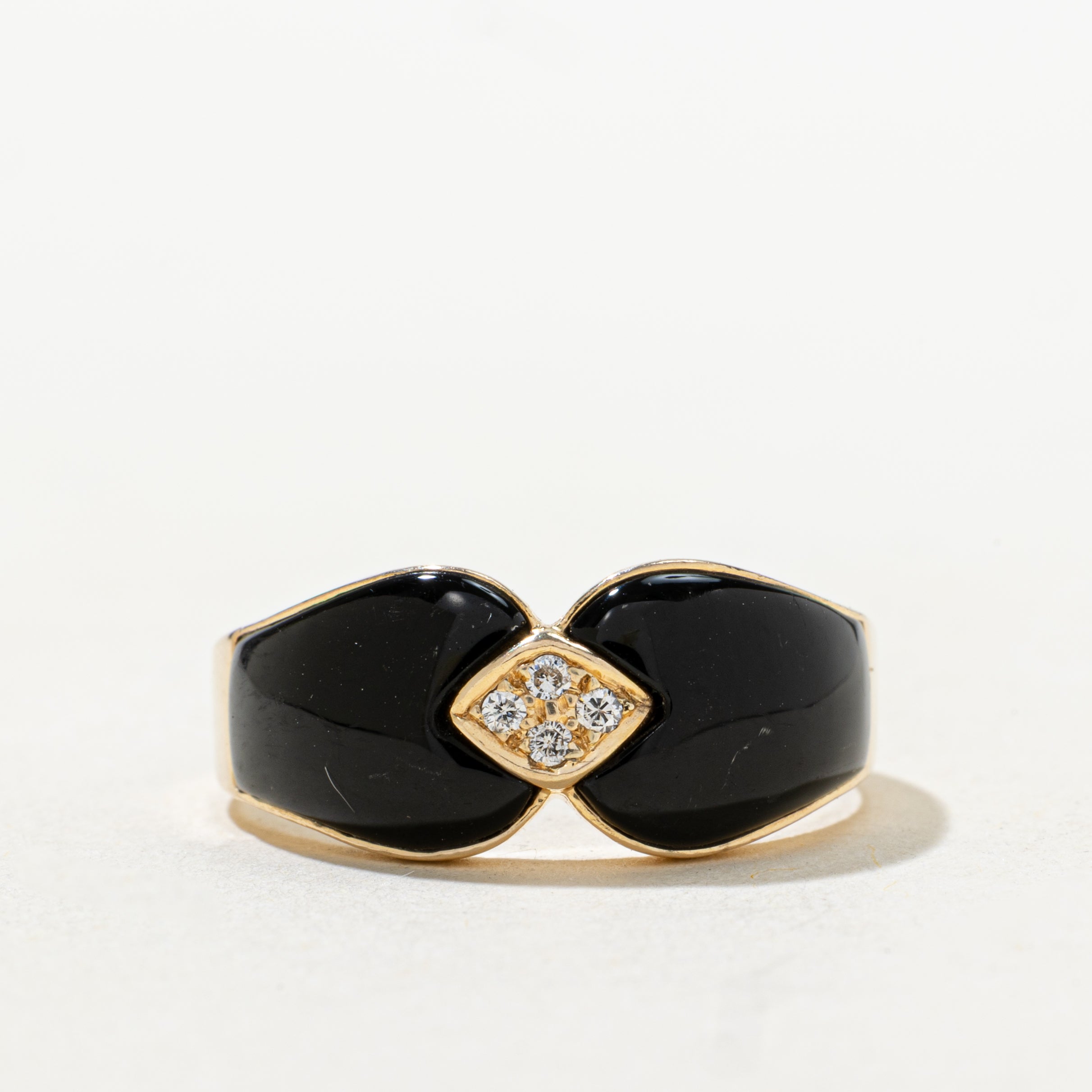 Diamond Cluster & Modified Slab Cut Onyx Ring | SZ 8.25