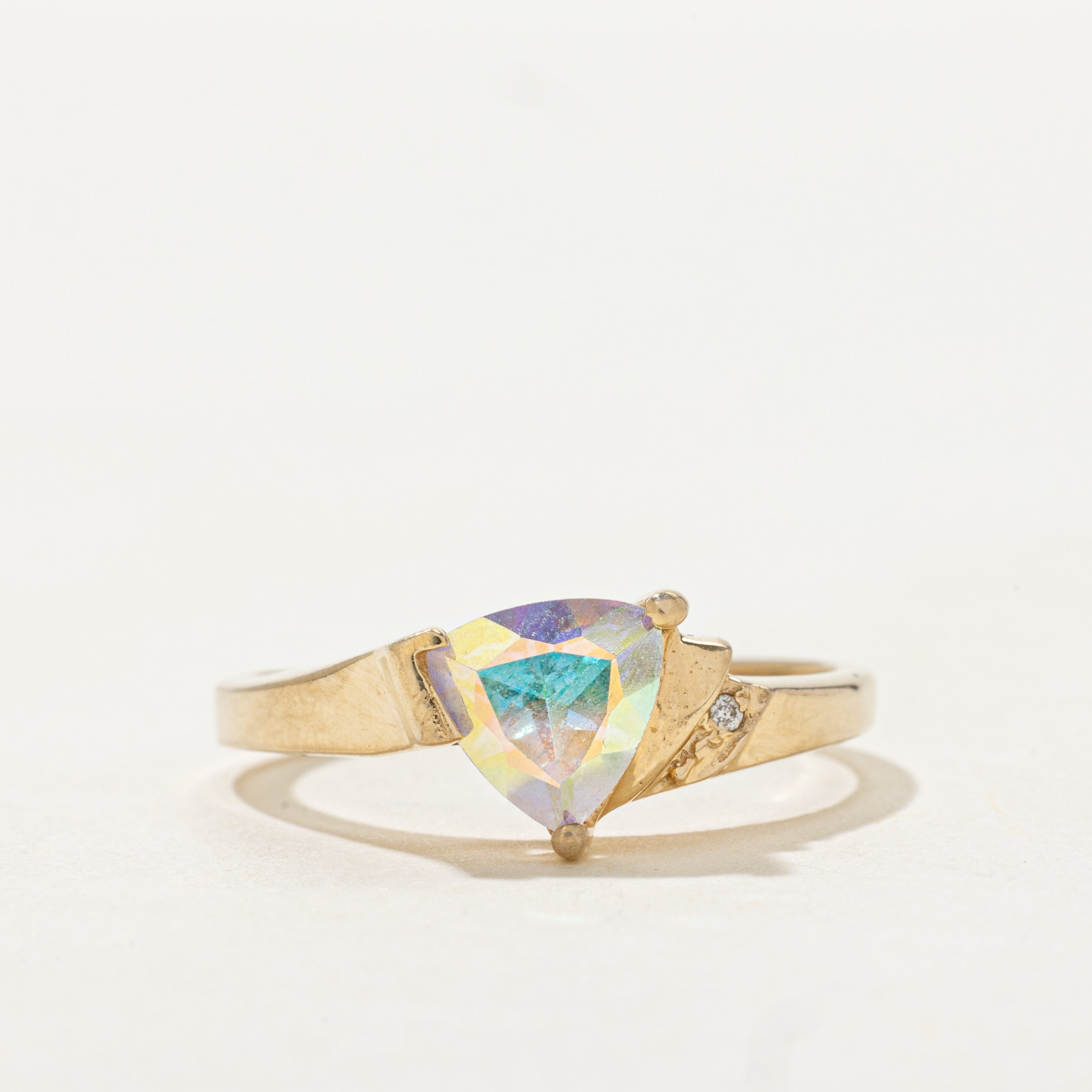 Trillion Cut Mystic Topaz & Diamond Ring | SZ 8.25