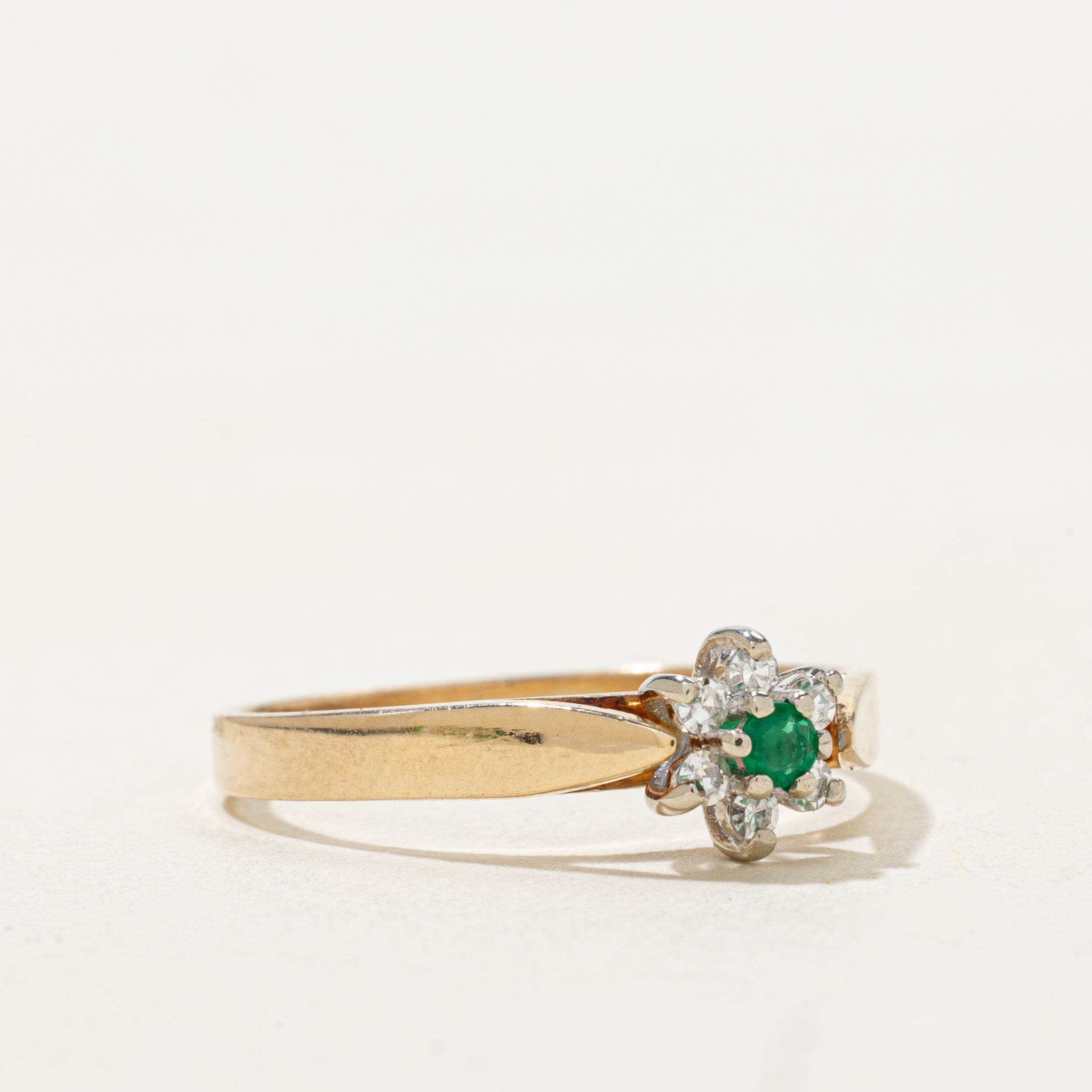 Emerald & Diamond Petal Petite Ring | SZ 6.5