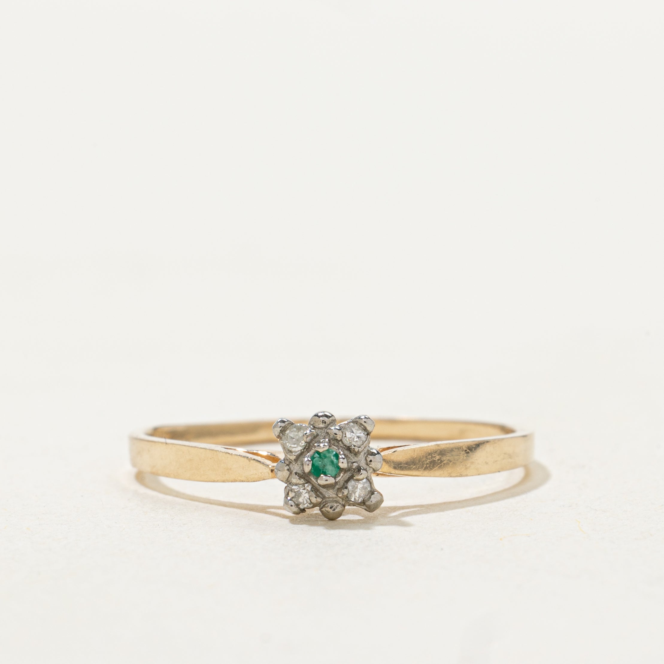 Emerald & Diamond Cluster Petite Ring | SZ 7.5