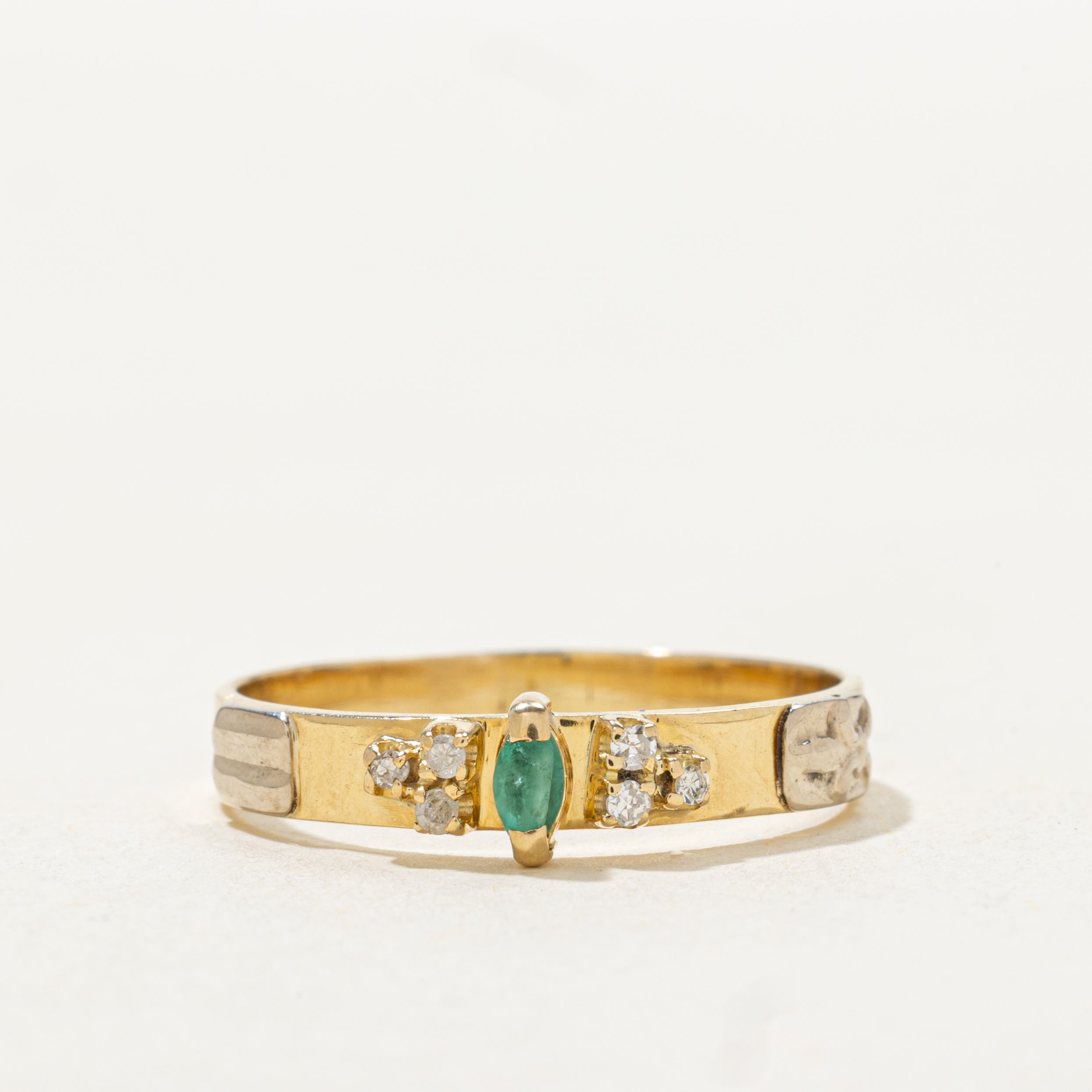 18k Marquise Cut Emerald & Diamond Band | SZ 8.75