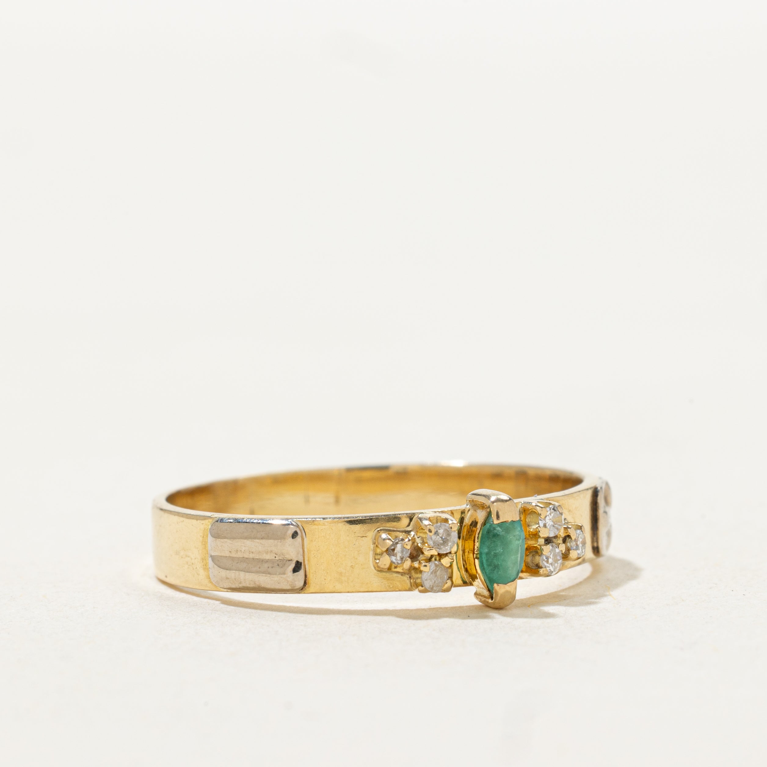18k Marquise Cut Emerald & Diamond Band | SZ 8.75
