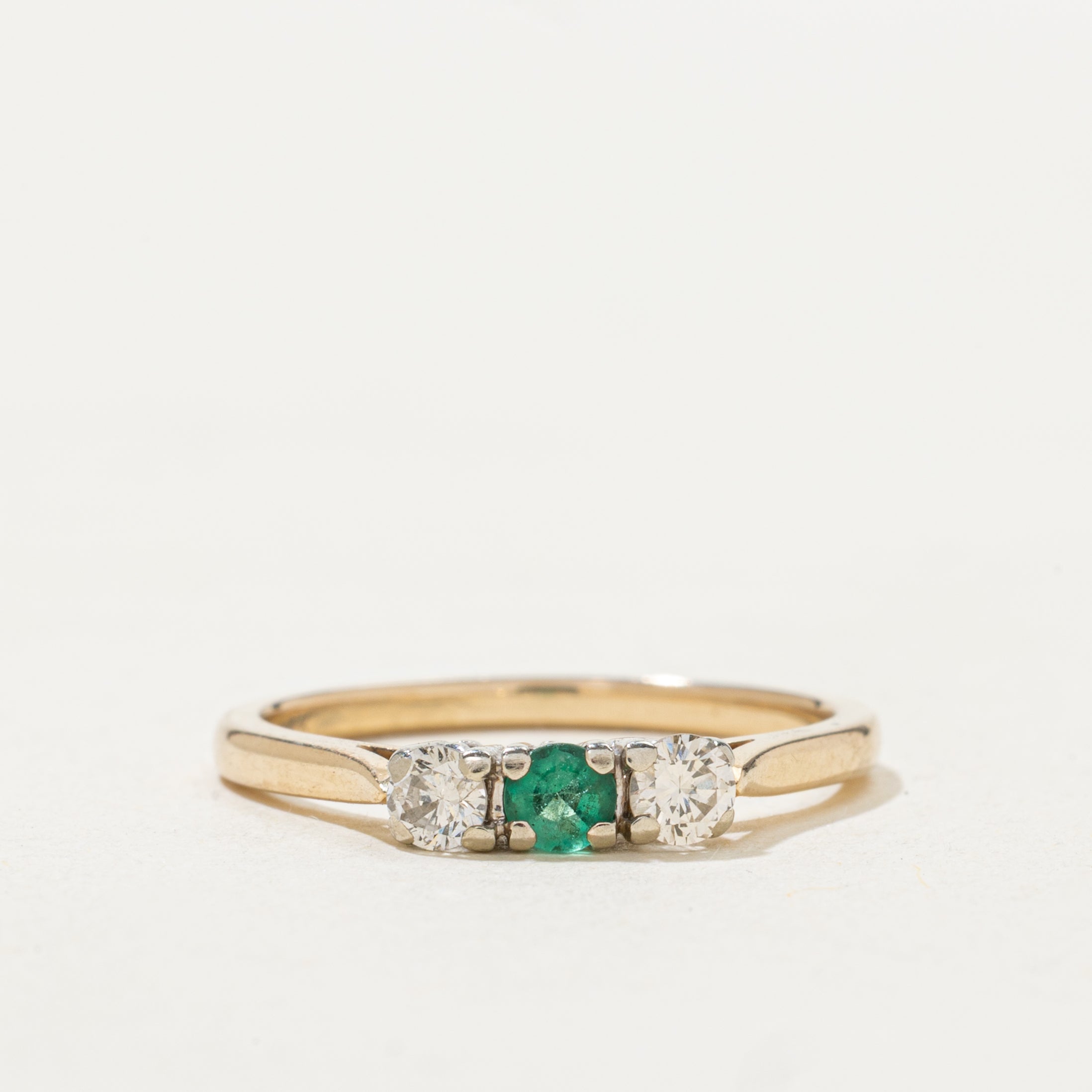Three Stone Emerald & Diamond Ring | 0.09ct, 0.19ctw  | SZ 6