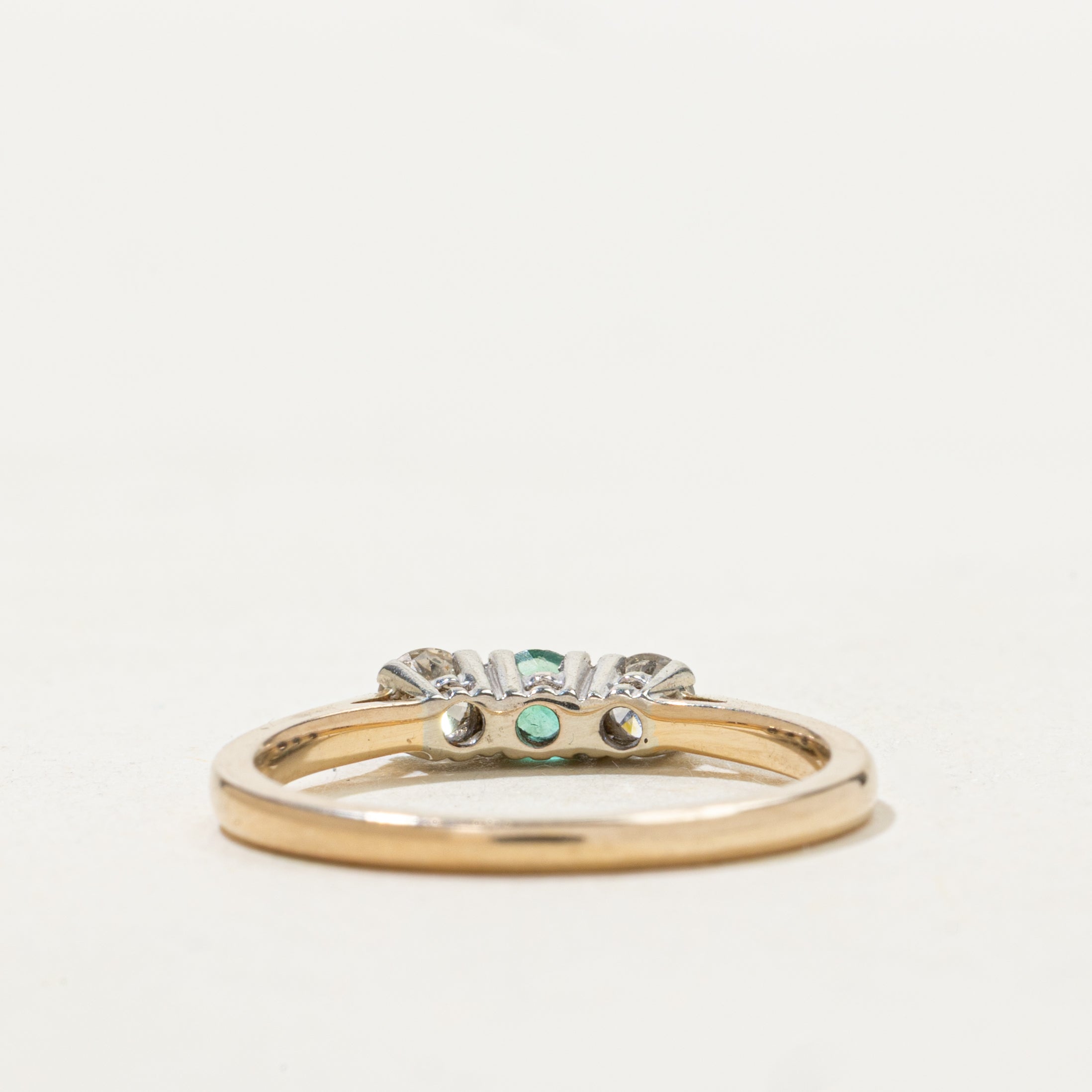 Three Stone Emerald & Diamond Ring | 0.09ct, 0.19ctw  | SZ 6