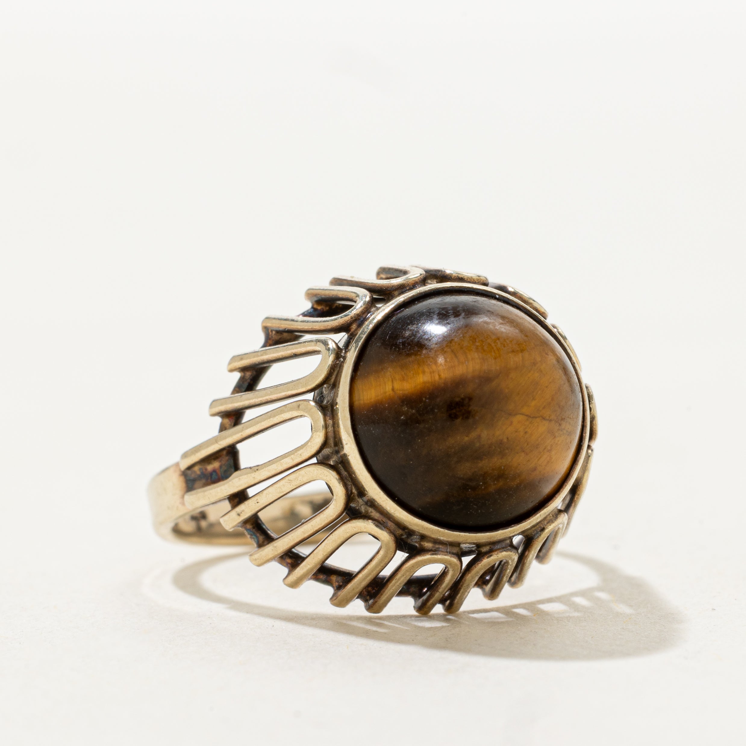Cabochon Tiger's Eye Textured Cocktail Ring | SZ 7