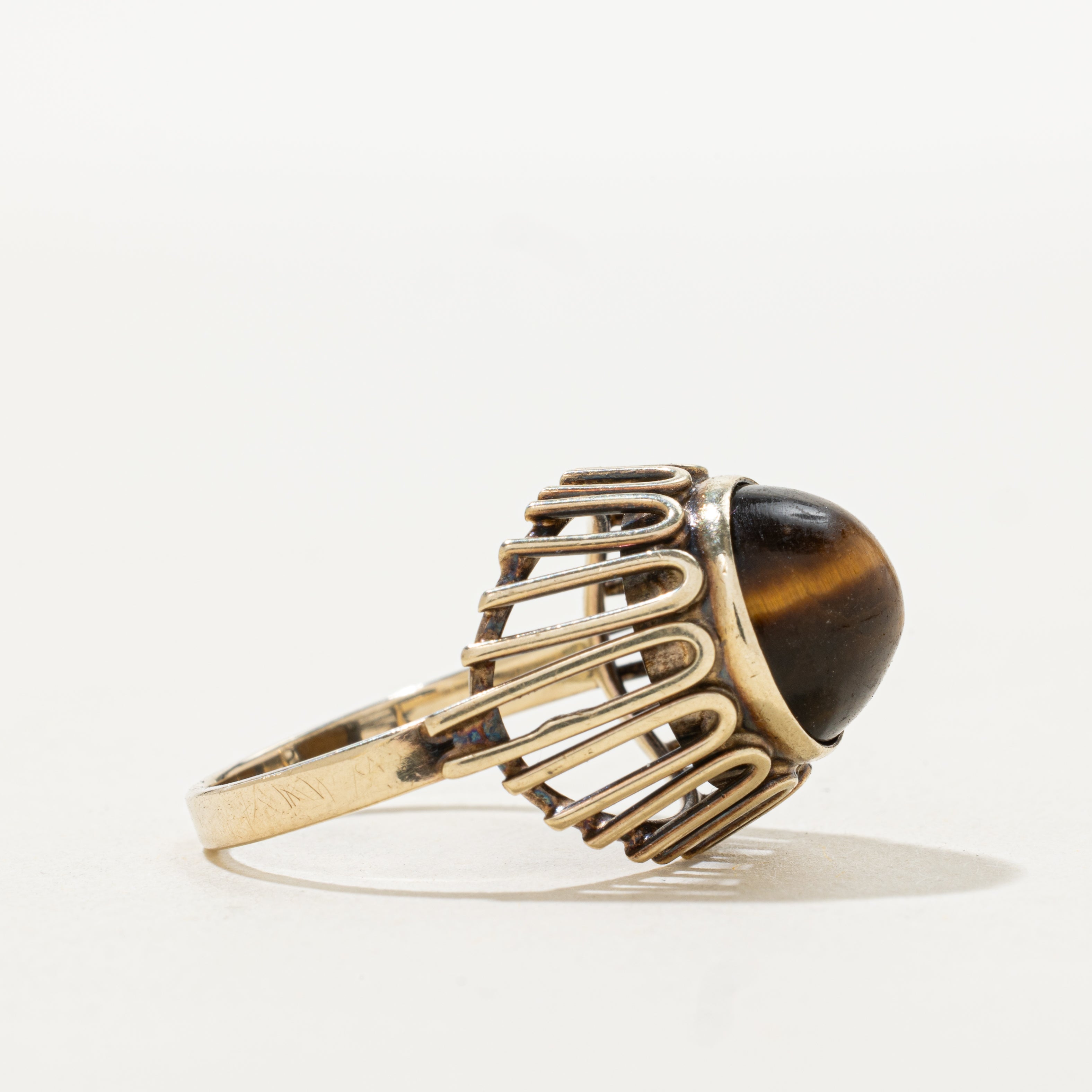 Cabochon Tiger's Eye Textured Cocktail Ring | SZ 7