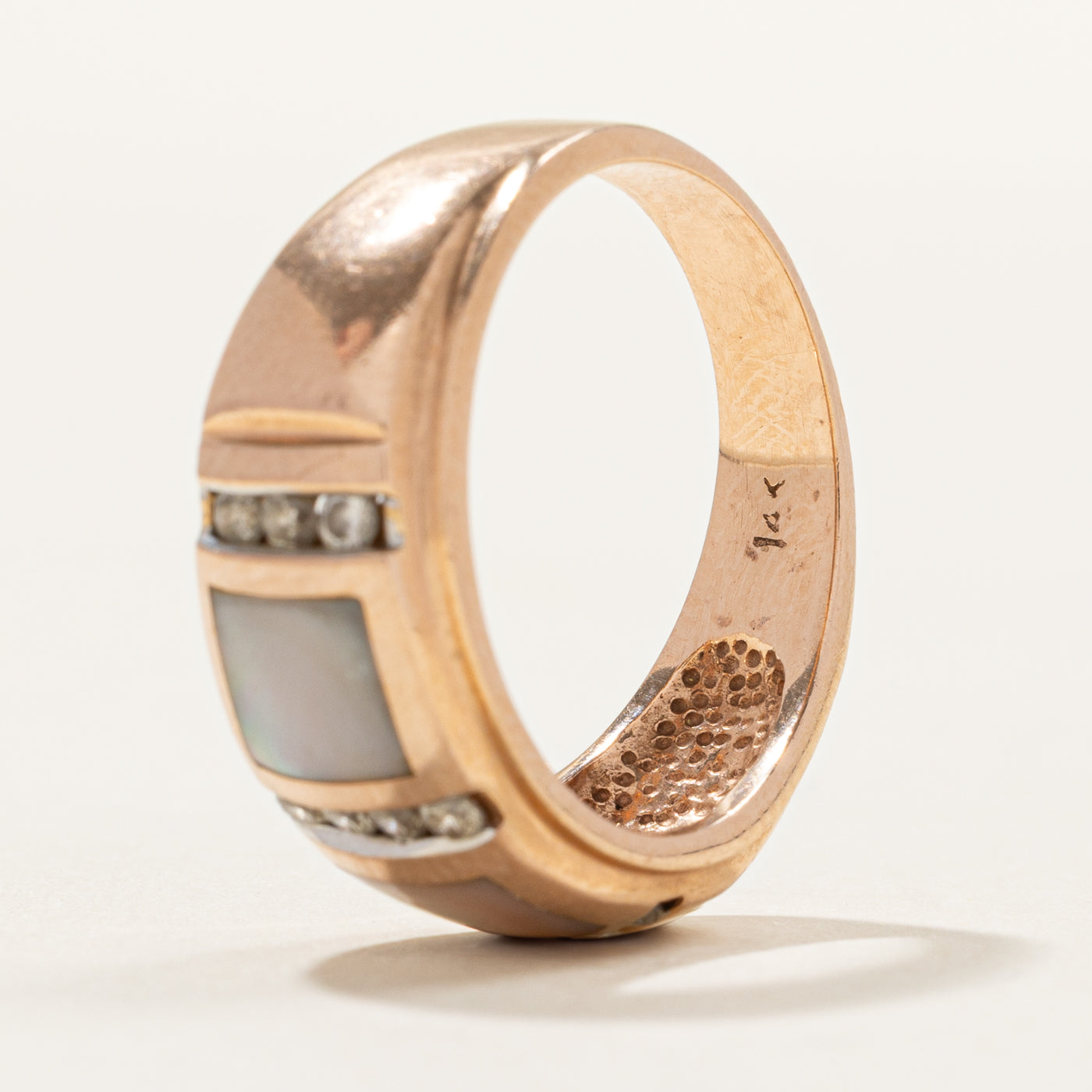 Flush Set Mother of Pearl & Diamond Band | 0.20ct | SZ 7.5