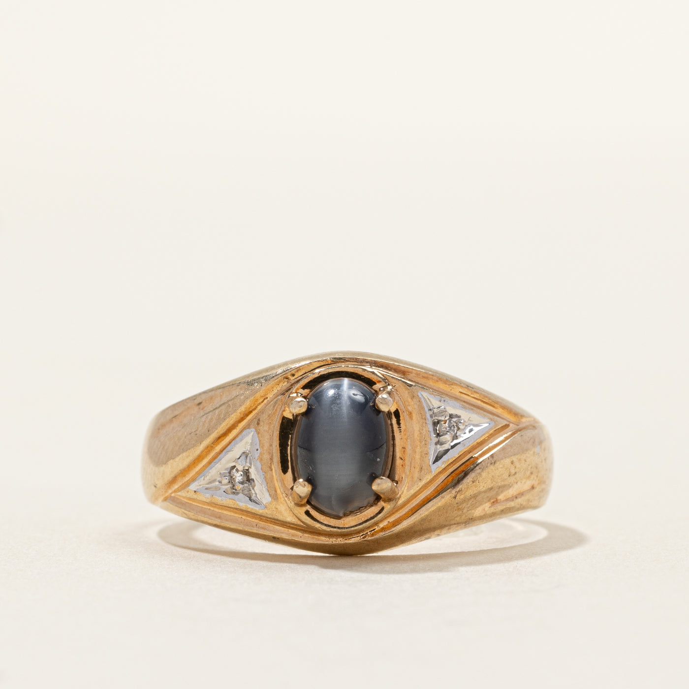 Cat's Eye & Diamond Accented Ring | 0.006ct | SZ 10